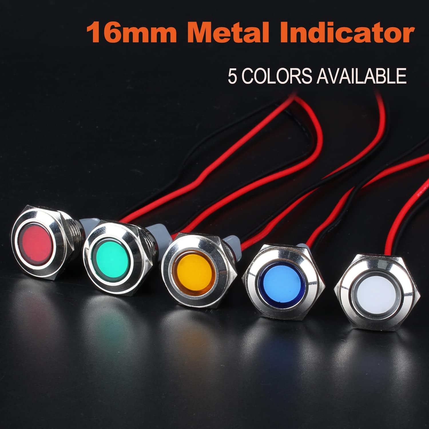 DMWD 2 luces indicadoras LED de 0.630 in (58 pulgadas), 12-24 V ACDC 20 mA ahorro de energía, impermeable, IP67, lámpara piloto LED, cabeza plana
