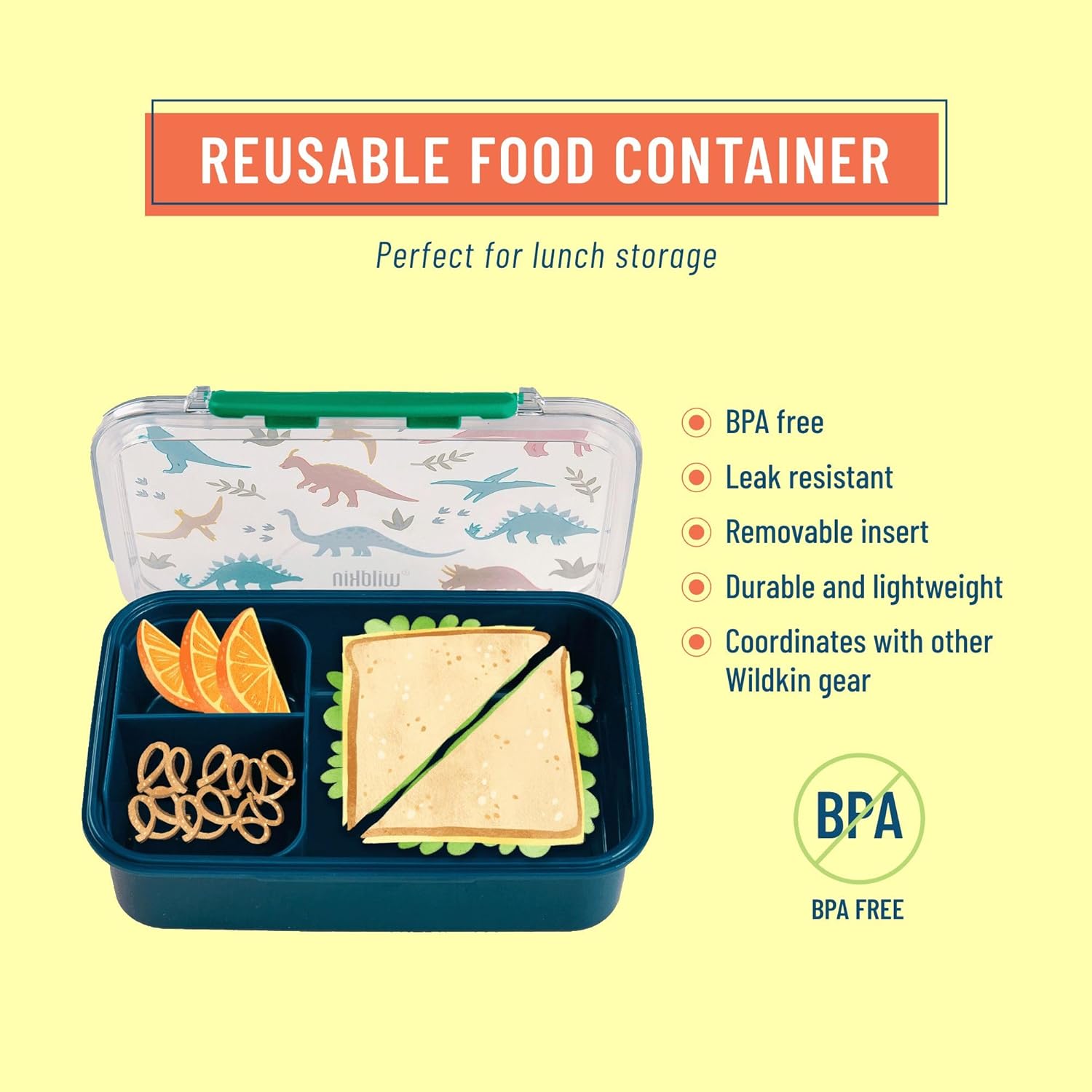 Wildkin Recipiente de plástico para alimentos para niños y niñas, perfecto para guardería y preescolar, recipientes de almacenamiento de alimentos