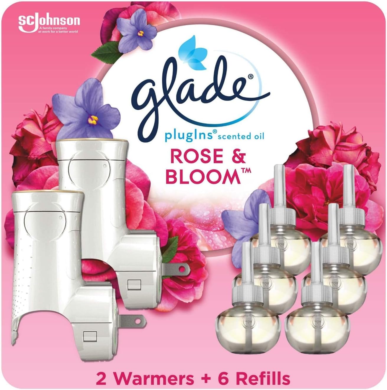 Glade PlugIns – Kit de iniciación de ambientador, aceites esenciales y perfumados para el hogar y el baño, rosa y floración, 4.02 onzas líquidas, 2
