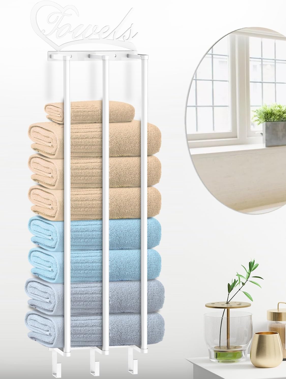 Toalleros para baño montados en la pared, nuevo toallero de pared 3 en 1 mejorado para toallas enrolladas, almacenamiento de toallas de baño con 3