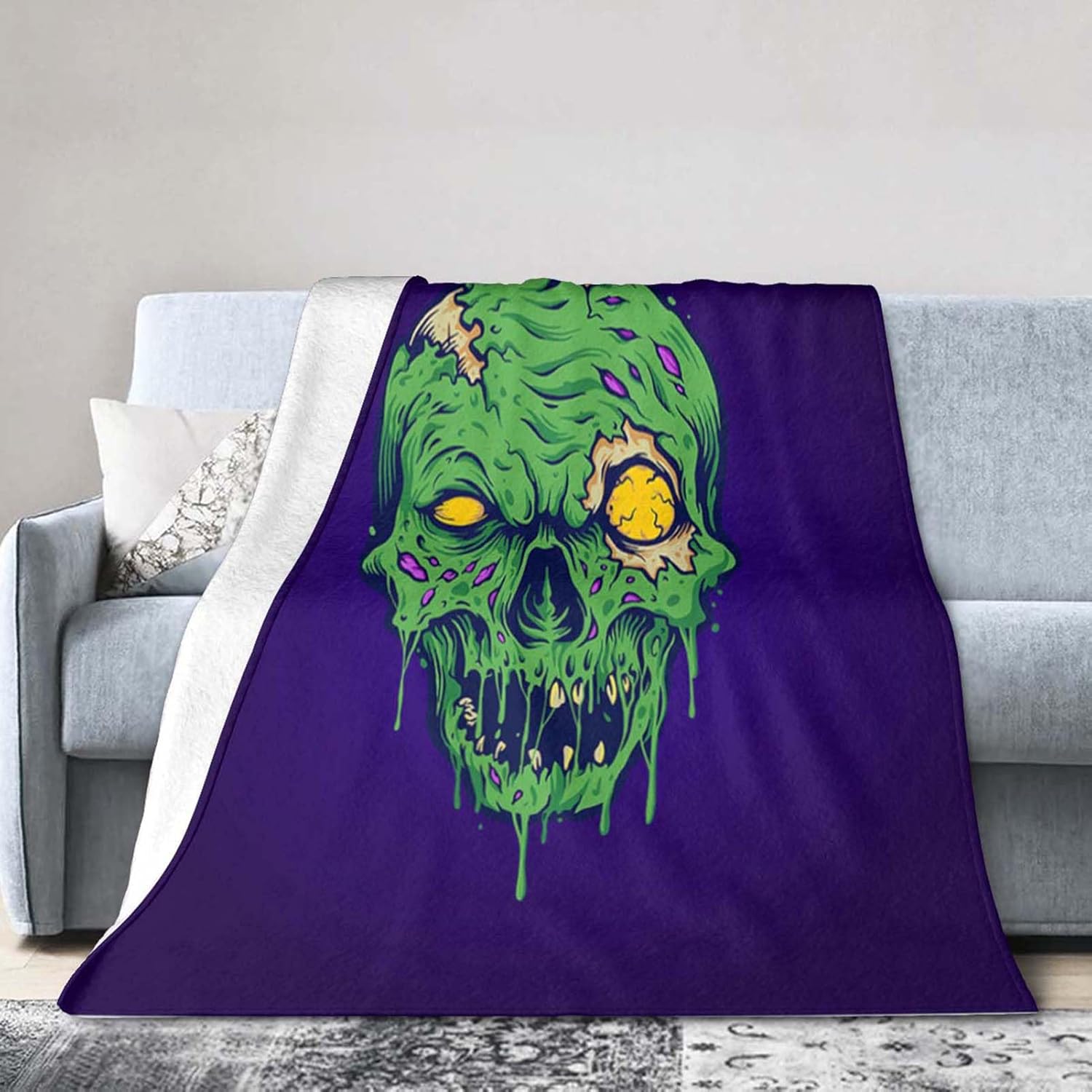 Manta de 40 x 50 pulgadas, manta de franela de calavera de terror zombi, suave, acogedora, mullida y cálida para adultos en sofá, cama, 50 x 40