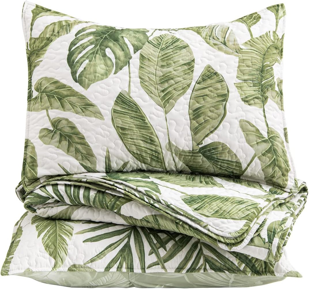 HORIMOTE HOME Juego de edredón de plantas tropicales de 2 piezas, tamaño individual, hojas de palma verde, estilo selva, juego de ropa de cama