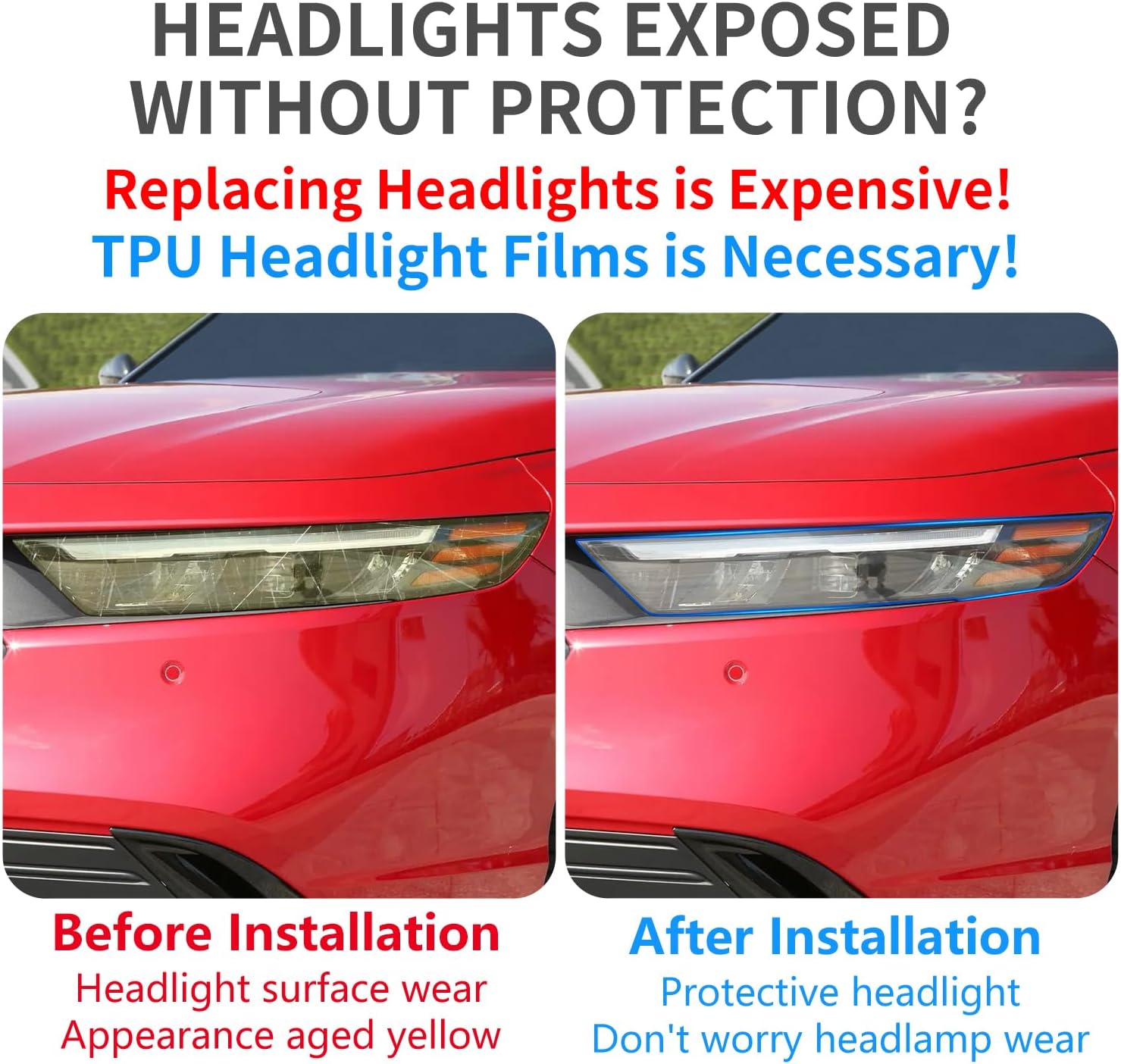 LUNQIN Película de protección de faros delanteros de automóvil para Honda Accord 2023 11 generación, accesorios de automóvil, decoración exterior de
