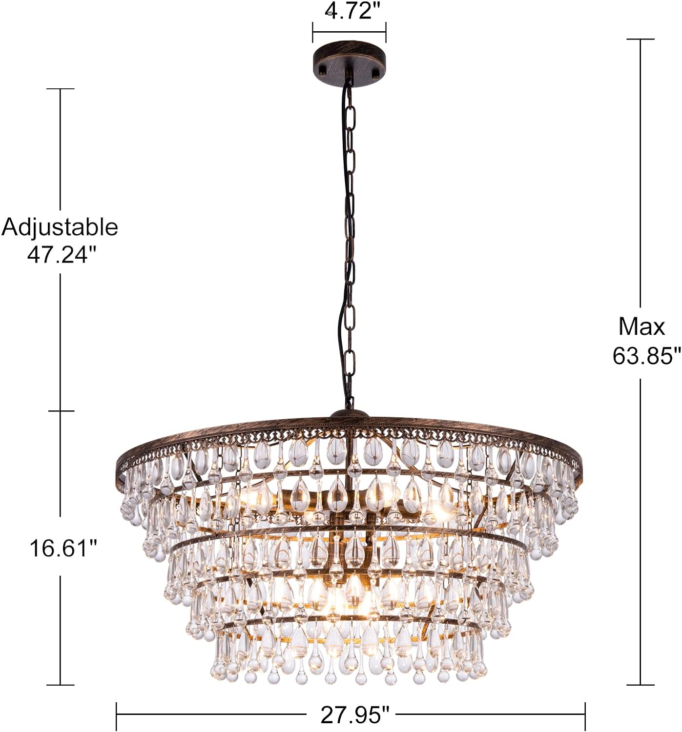 Wellmet Candelabro de cristal de 5 niveles, lámpara colgante de techo moderna de bronce para comedor, isla de cocina, dormitorio, vestíbulo,