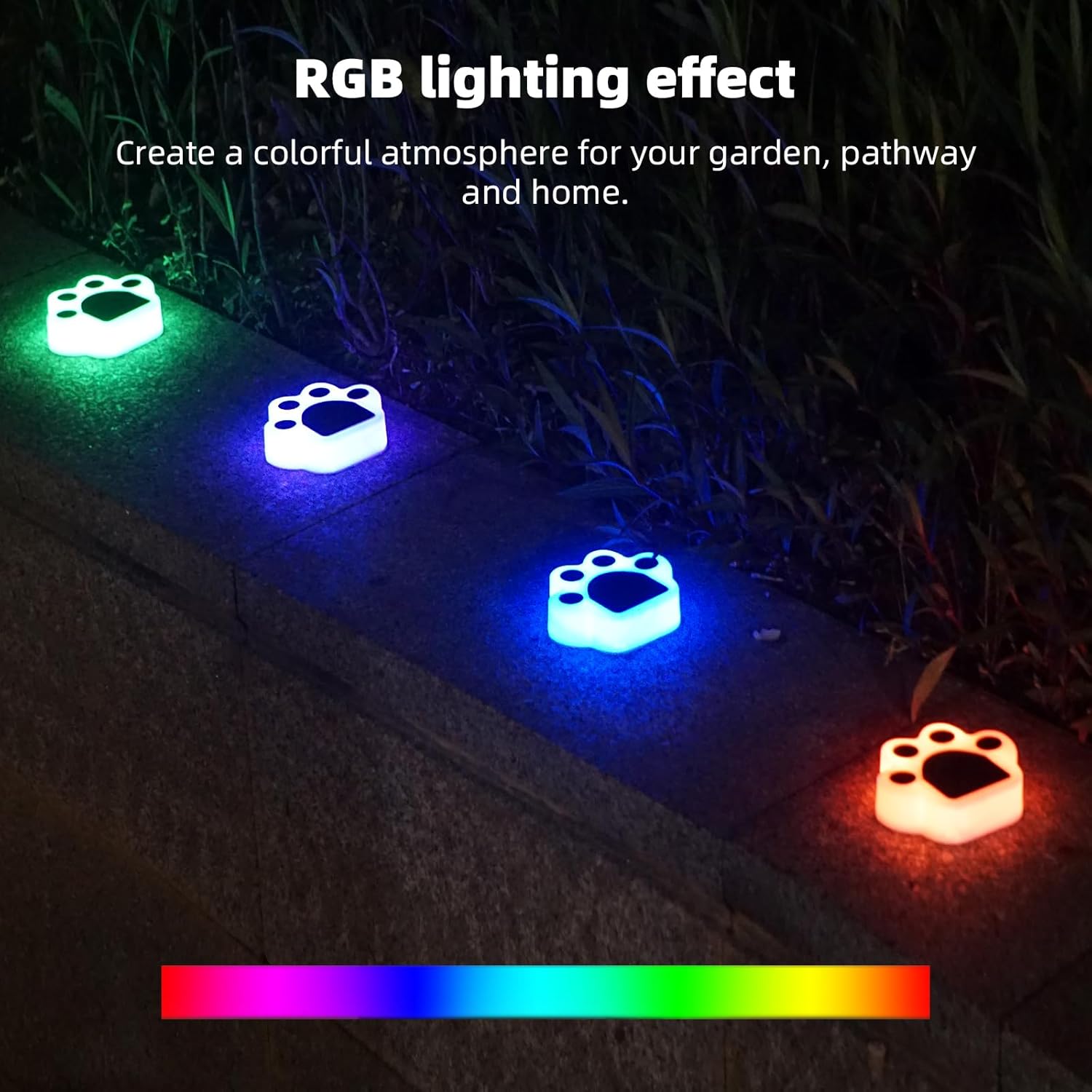 CreekFrog Paquete de 4 luces solares con estampado de patas, luz solar para jardín, impermeable, gato, perro, animal, camino, luces LED para el