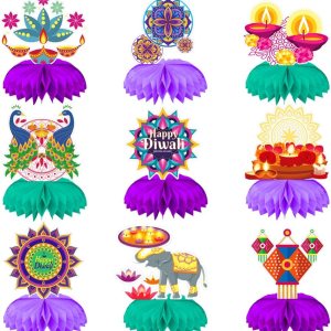 9 piezas de centros de mesa Happy Diwali Honeycomb Centerpieces Diwali Decoración de lámpara de aceite, centro de mesa Deepavali Candle Toppers para 9 piezas de centros de mesa Happy Diwali Honeycomb Centerpieces Diwali Decoración de lámpara de aceite, centro de mesa Deepavali Candle Toppers para