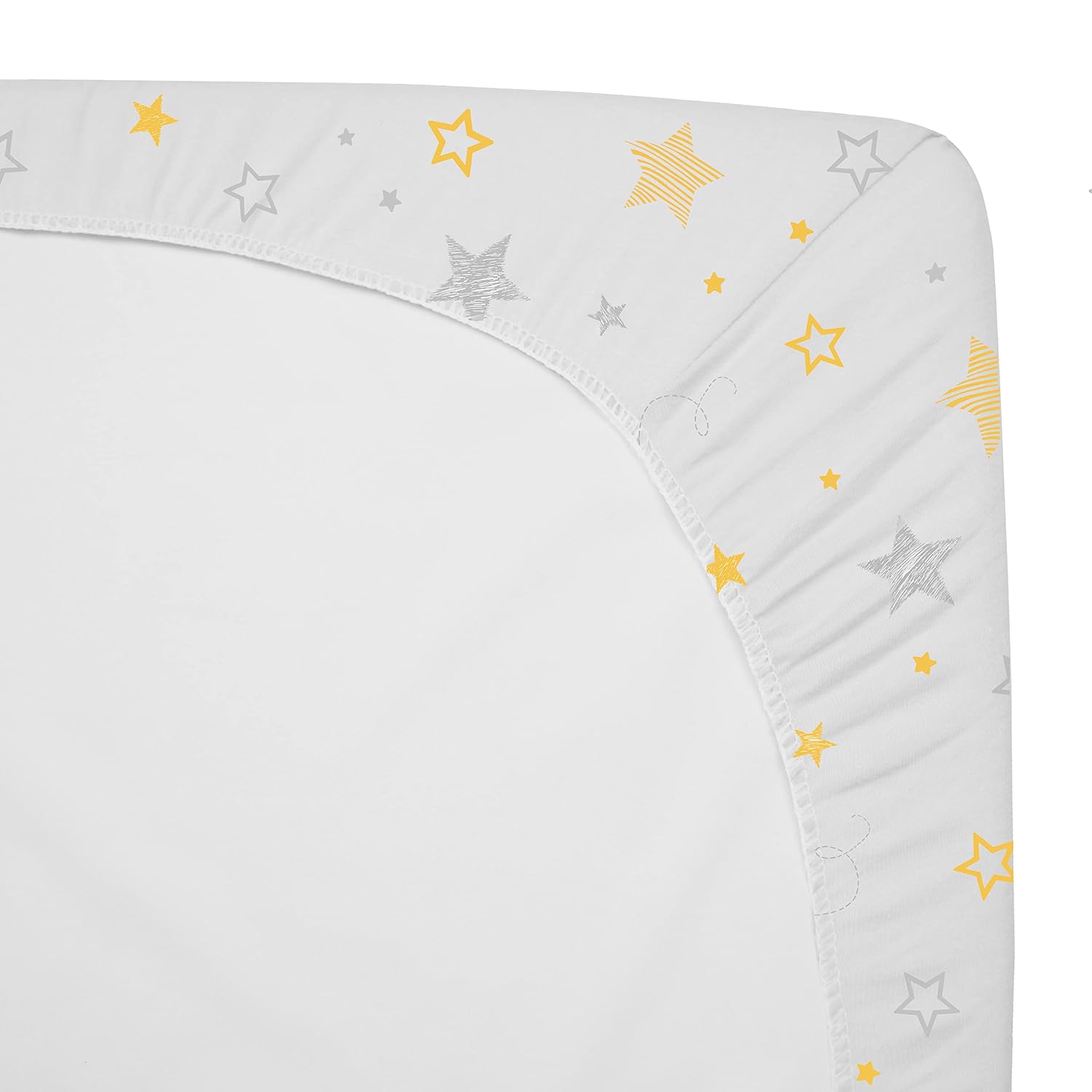 American Baby Company Sábana bajera ajustable para cuna de 28 x 52 pulgadas, suave, transpirable, neutro, 100% algodón, estrella amarilla dorada,