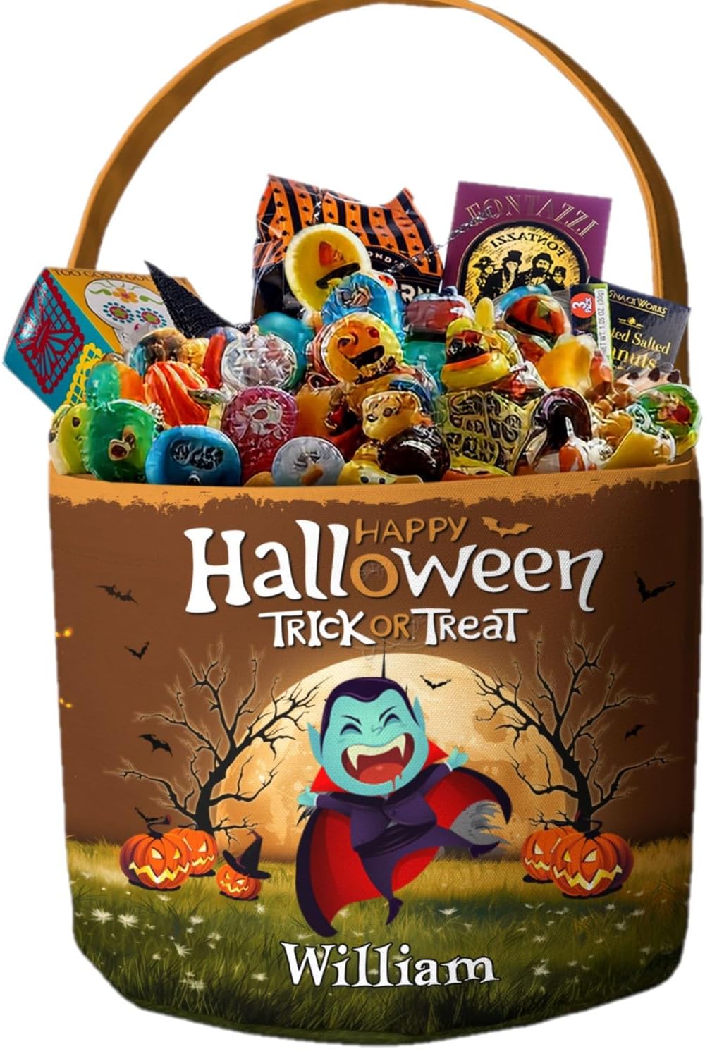 Macorner Cubo espeluznante personalizado de Halloween, regalos de Halloween para niños, cubo de caramelo con patrón de calabaza, bolsas de mano para