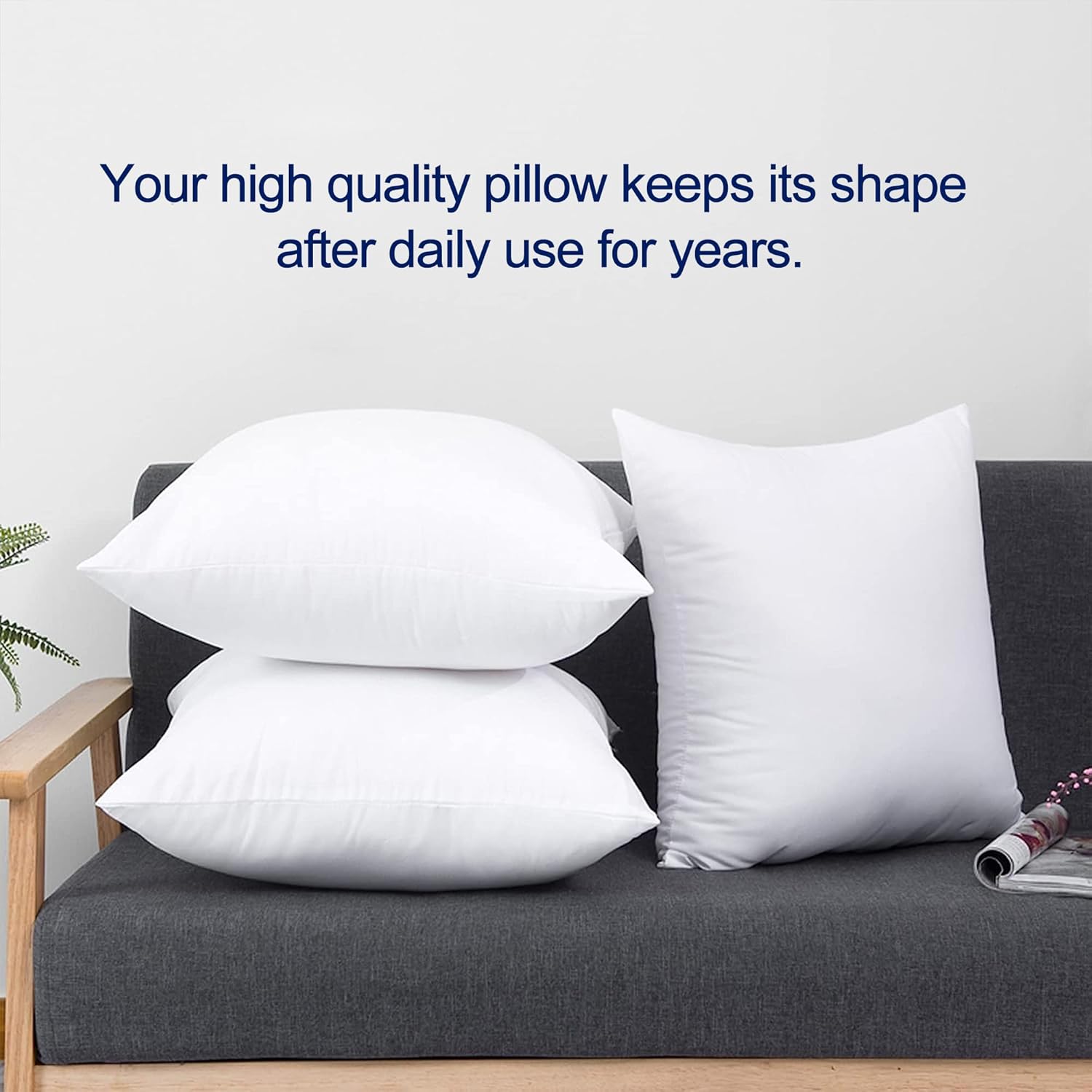 HITO Juego de 2 rellenos de almohada de 26 x 26 pulgadas, 100% algodón, alternativos, color blanco para sofá, cama