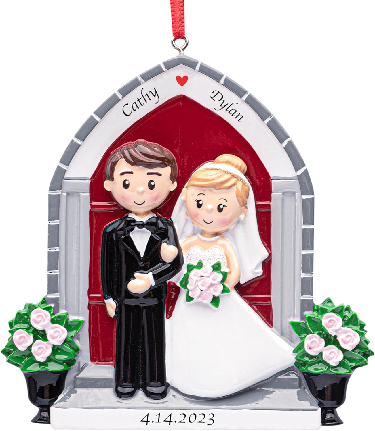 UniqXmas Adorno personalizado de nuestro primer matrimonio de Navidad 2023  Novio personalizado frente a la iglesia para el árbol de Navidad  Pareja