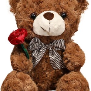 Evlooe Oso de peluche para el día de San Valentín, lindo oso de peluche de 9.8 pulgadas con rosa, suave, pequeño, regalo para novia novio (marrón) Evlooe Oso de peluche para el día de San Valentín, lindo oso de peluche de 9.8 pulgadas con rosa, suave, pequeño, regalo para novia novio (marrón)
