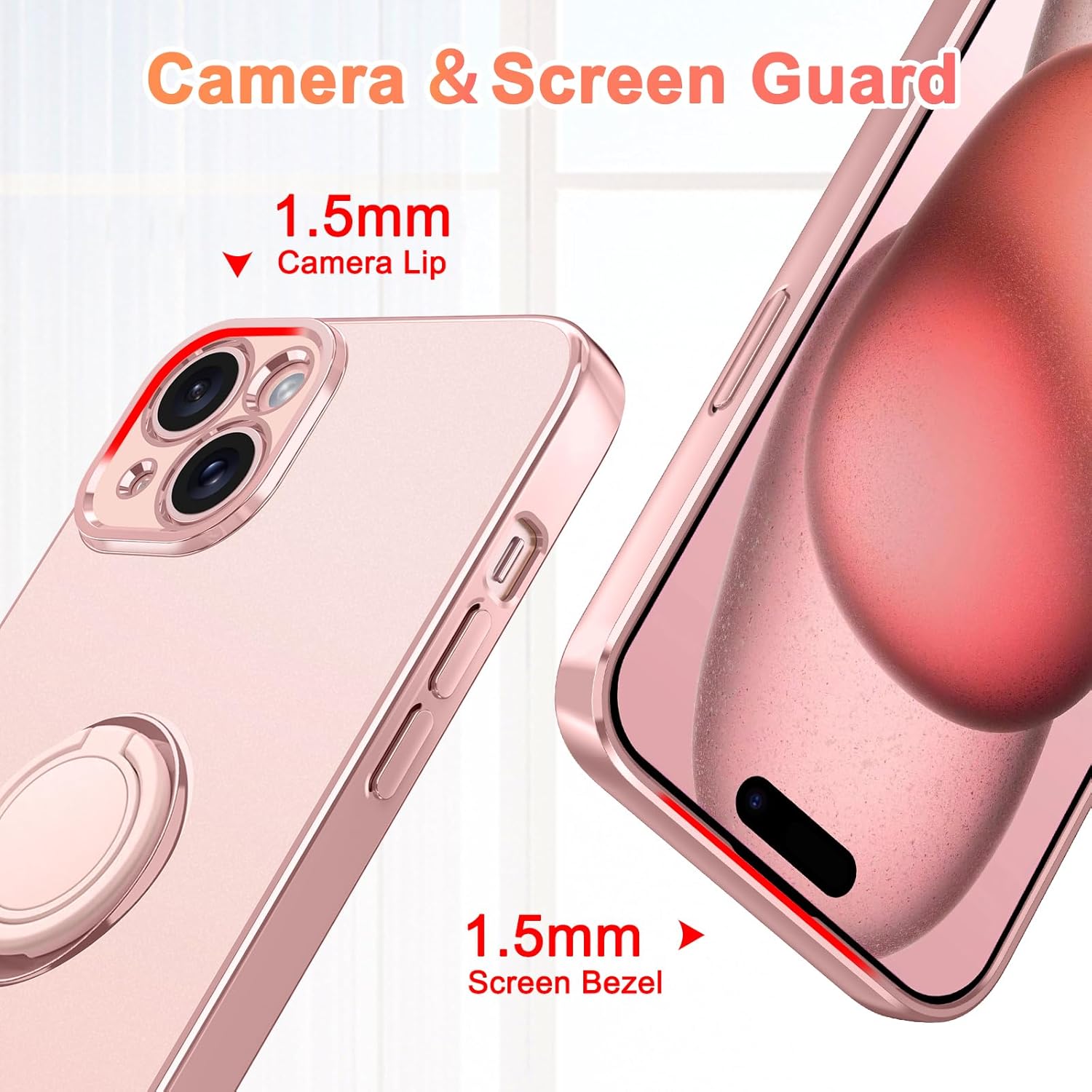 LONTECT Funda para iPhone 15, a prueba de golpes, delgada, resistente, resistente a las caídas, con soporte de anillo, duradera y antideslizante,