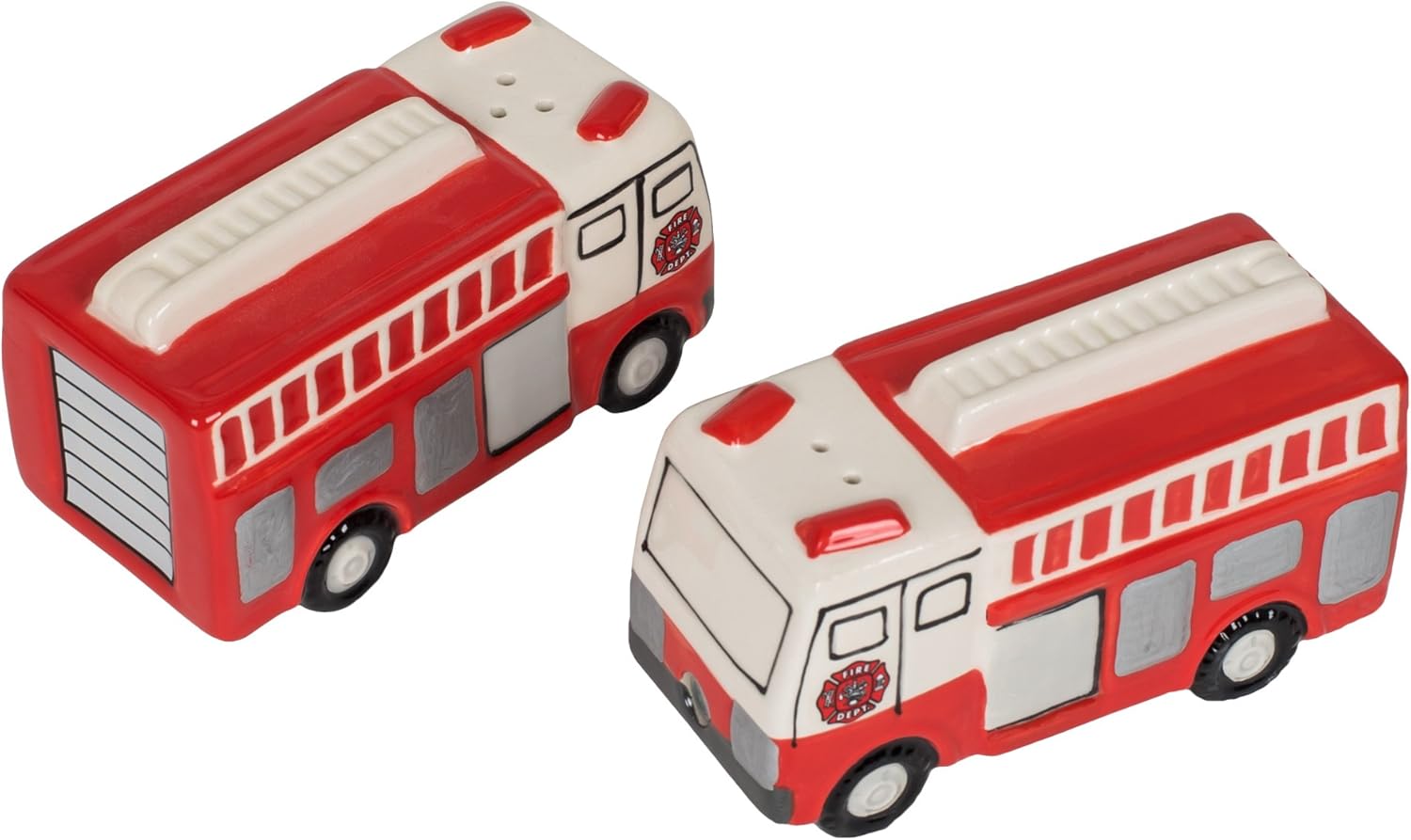 Pacific Giftware Salero y pimentero magnético de camiones de bomberos dobles de 3.25 pulgadas de largo, colección Attractives