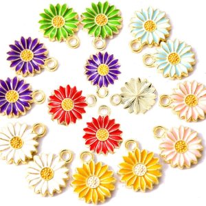Paquete de 50 dijes esmaltados de girasol en tono dorado, cuentas para hacer joyas, aretes, collares, pulseras, accesorios, dijes de vino Paquete de 50 dijes esmaltados de girasol en tono dorado, cuentas para hacer joyas, aretes, collares, pulseras, accesorios, dijes de vino