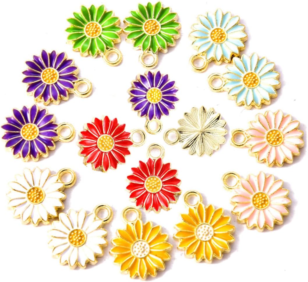 Paquete de 50 dijes esmaltados de girasol en tono dorado, cuentas para hacer joyas, aretes, collares, pulseras, accesorios, dijes de vino (amarillo)