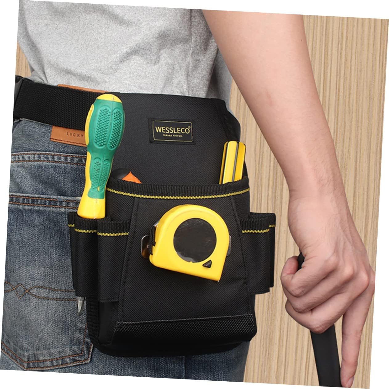 Housoutil Soporte de cinta métrica, bolsa de herramientas para la cintura, bolsa de herramientas de lona, bolsa de herramientas de fontanero,
