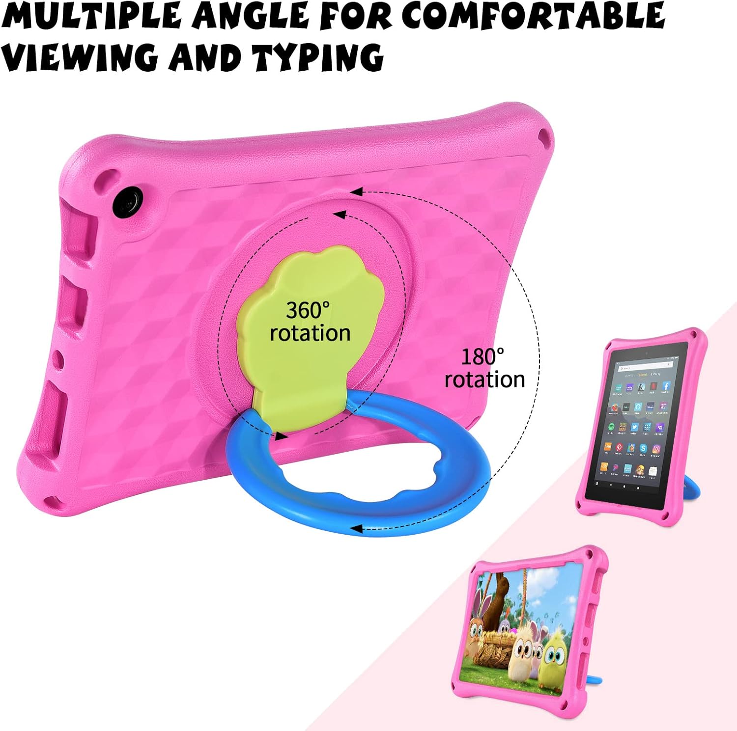 Riaour Funda para tablet de 10 pulgadas para niños, ligera, a prueba de golpes, soporte para niños, incompatible con iPad Samsung. Rosa