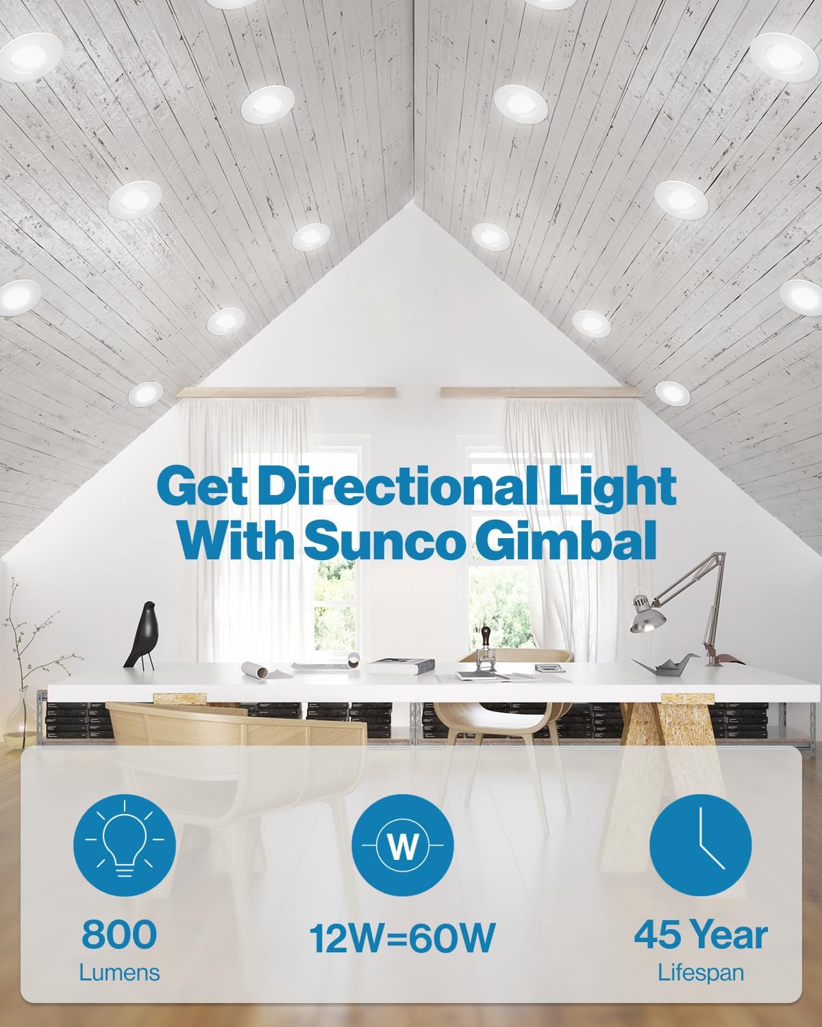 Sunco – Paquete de 4 luces LED para latas, cardán retrofit de globo ocular de 56 pulgadas, luces empotrables regulables de 12 W  60 W, 5 colores