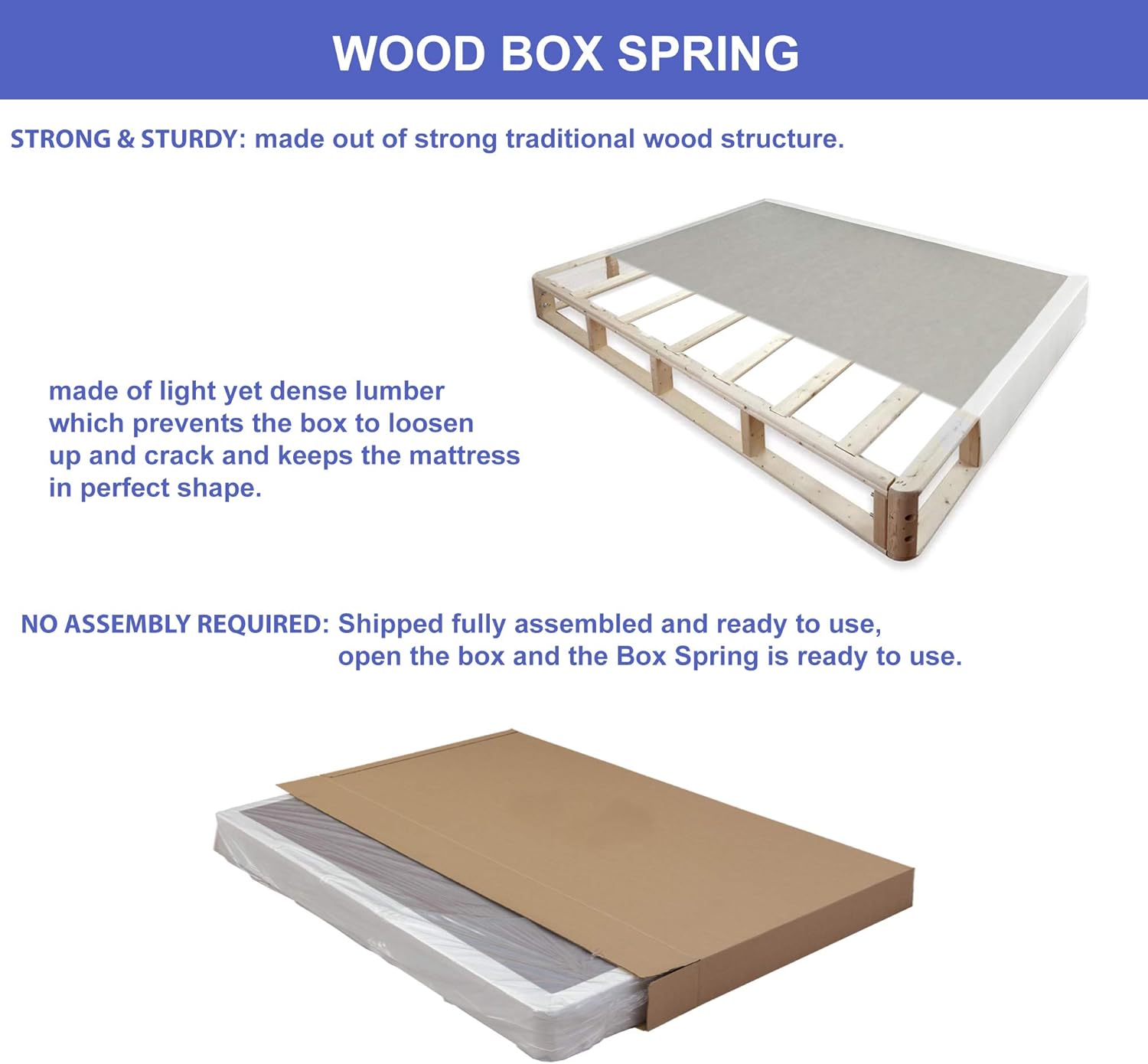 Mattress Solution Somier tradicional de madera dividida de perfil bajo totalmente ensamblado para colchón, individual, gris y blanco