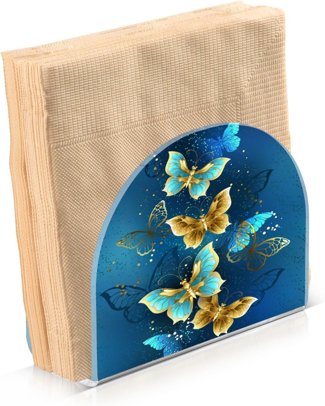 Kcldeci Holder Crystal Clear Acrylic Napkin Holders for Tables,Golden Butterfly Clear Paper Napkin Holder Stand Tabletop Freestanding Tissue Box