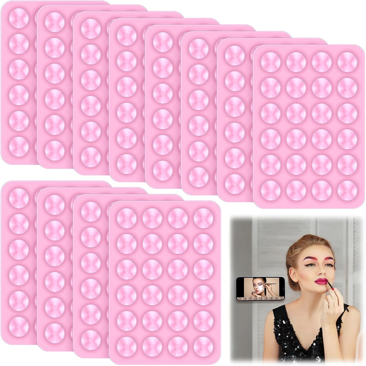 Kanayu 12 fundas de silicona con ventosa para teléfono, soporte adhesivo para teléfono, soporte antideslizante con ventosa para espejo, baño, hogar,