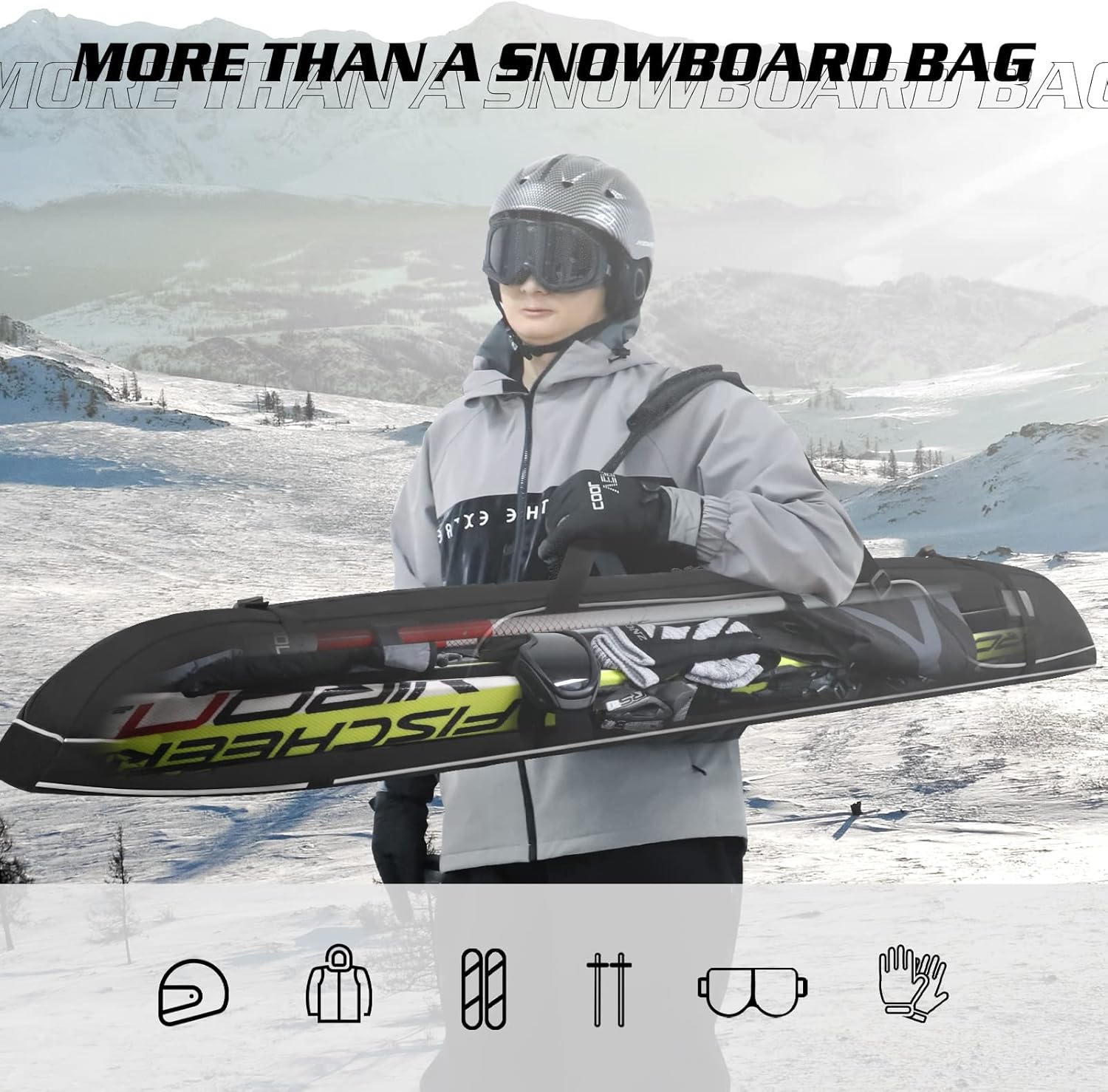 170CM67IN Bolsa de esquí Bolsa de snowboard 600D Impermeable Oxford Bolsa de viaje de esquí Correa de hombro ajustable para esquí, transporte de
