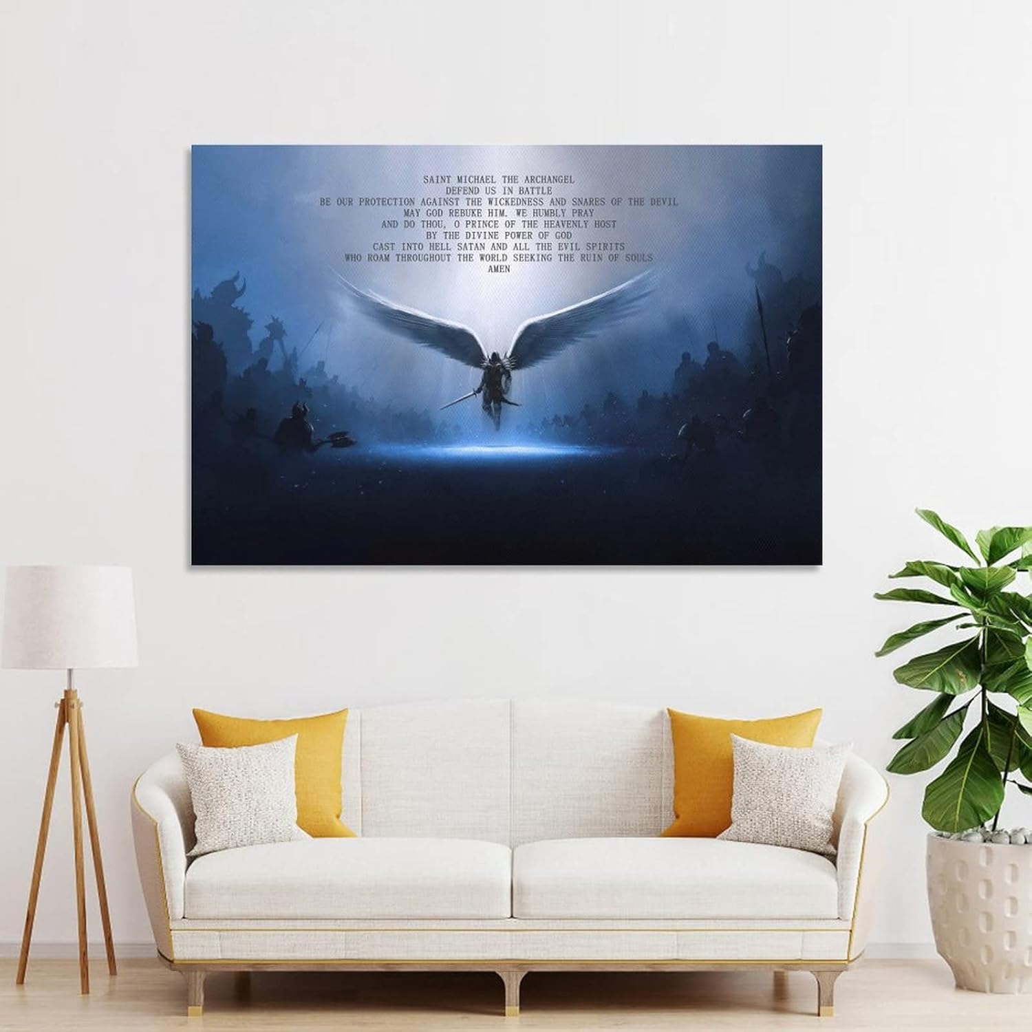 POCHY Póster con citas de inspiración de ángeles, San Miguel Arcángel, defiendenos en batalla, lienzo decorativo para pared, cocina, dormitorio,