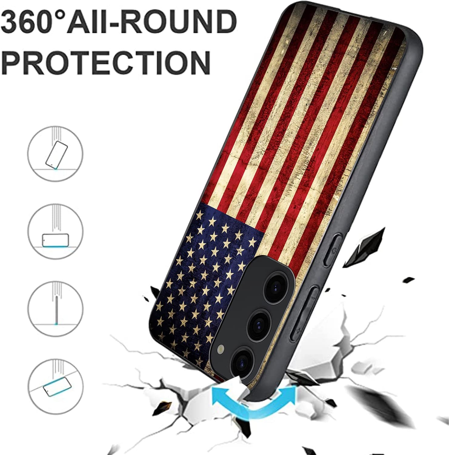 Funda diseñada para Samsung Galaxy S23 5G, diseño retro de la bandera de Estados Unidos, para mujeres y niñas, delgada, suave, TPU a prueba de