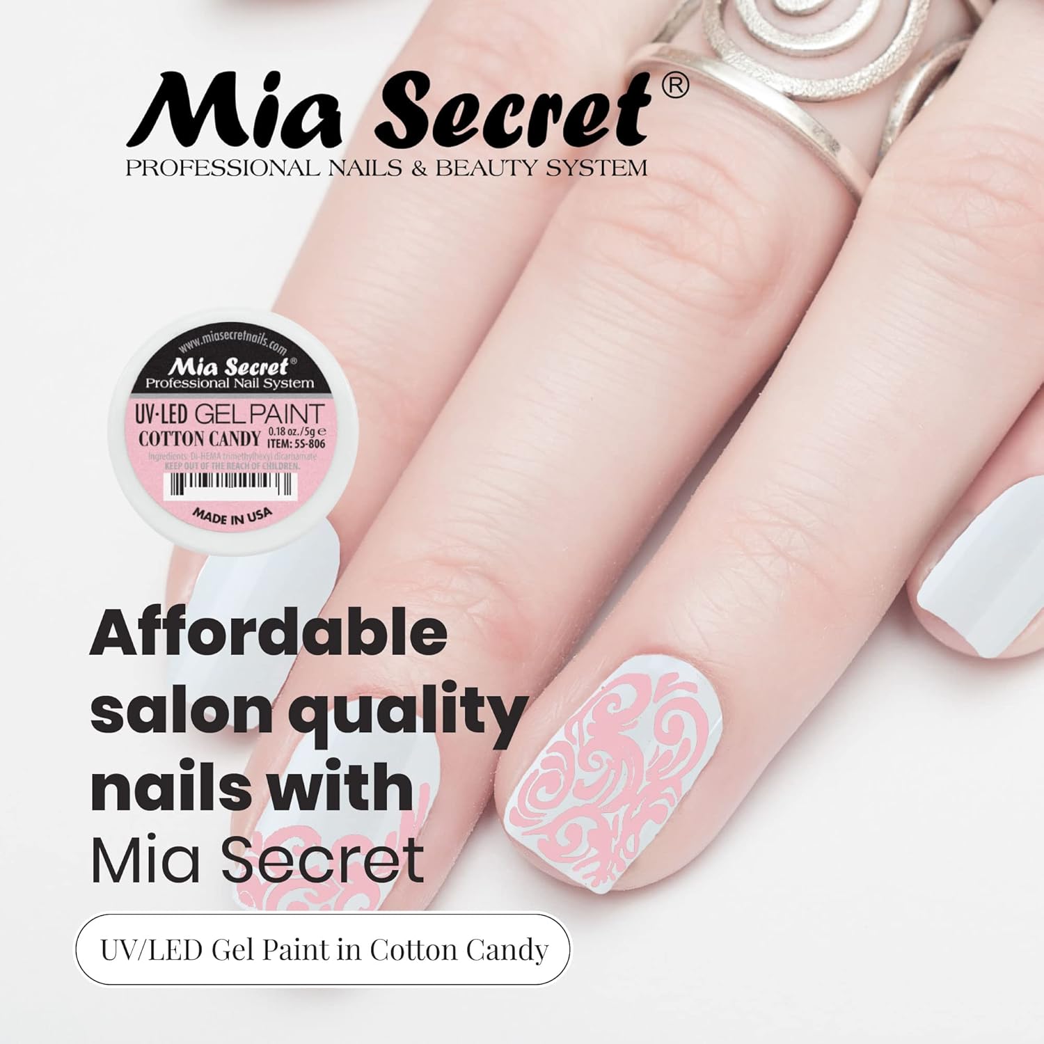 Mia Secret Sistema de uñas profesional UVLED Gel Paint – 0.18 oz (algodón de azúcar)