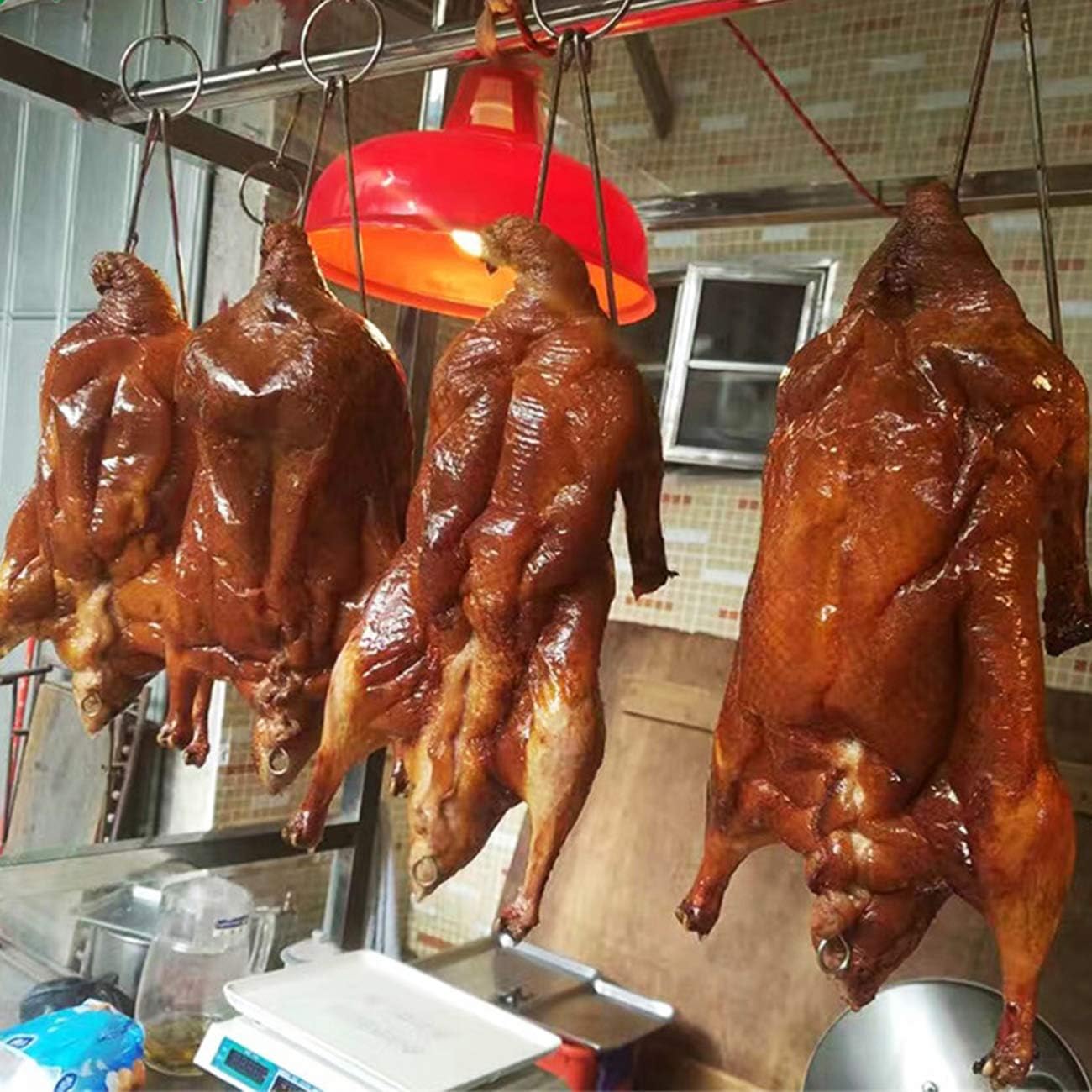 TIHOOD Ganchos dobles de acero inoxidable de 9.4 pulgadas para carne, pato asado, tocino, gancho para tienda de barbacoa, parrilla, accesorios de