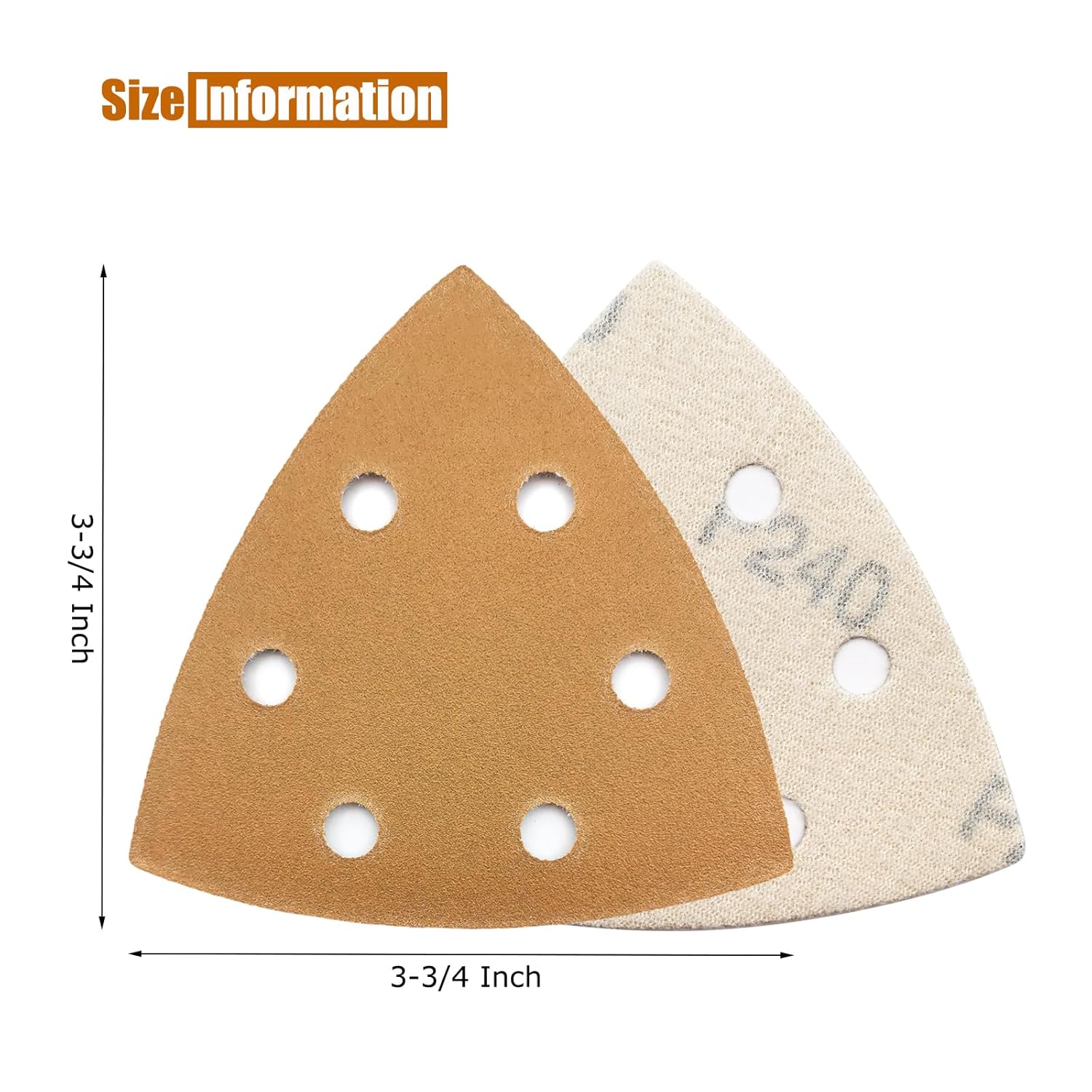 Papel de lija triangular, juego de 40 piezas de papel de arena oscilante con gancho y bucle, 6 agujeros, lijadora de grano 240 para pulir madera