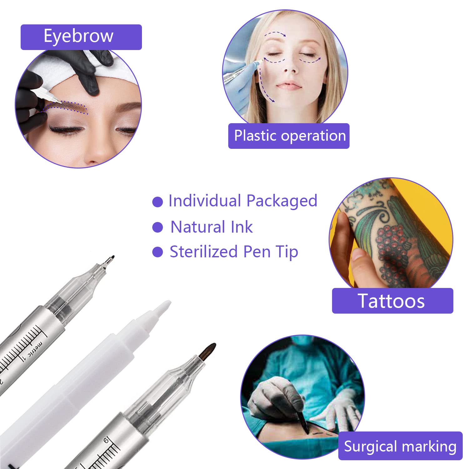 10 marcadores de piel microblading para tatuajes, marcadores de posición de maquillaje permanente, punta quirúrgica estéril con regla de papel para