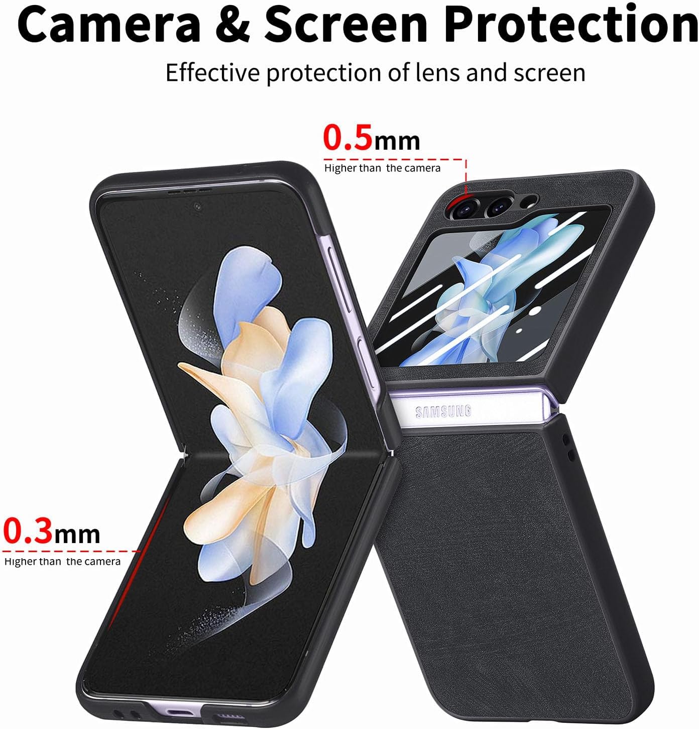 LINYUNE Funda para Samsung Galaxy Z Flip 5 con protector de pantalla integrado, cuero vegano retro, ultrafino, duradero, funda protectora para