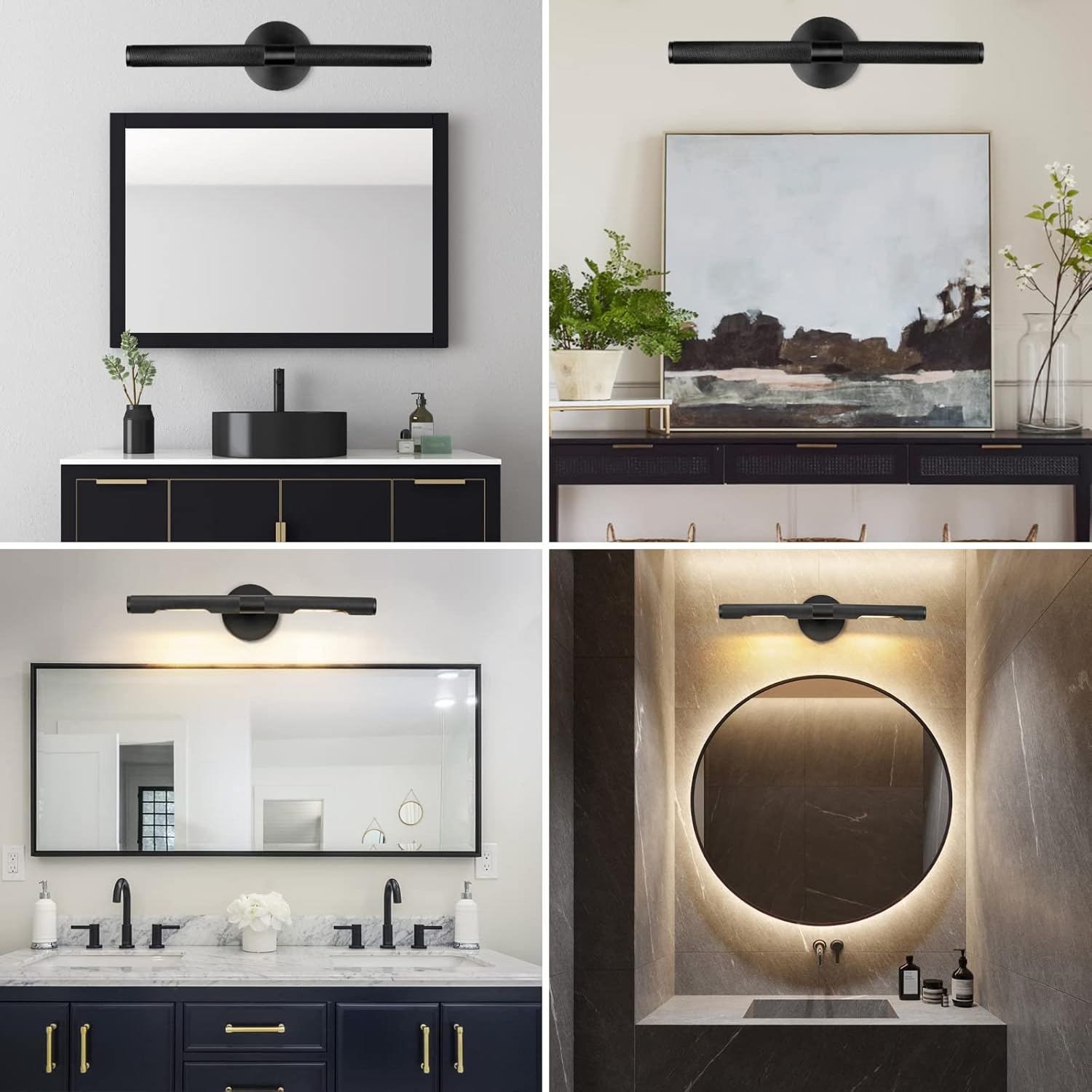 Apliques de pared negros para baño de 19 pulgadas, con textura moleteada, apliques de pared giratorios de cobre puro de 360, aplique de pared para