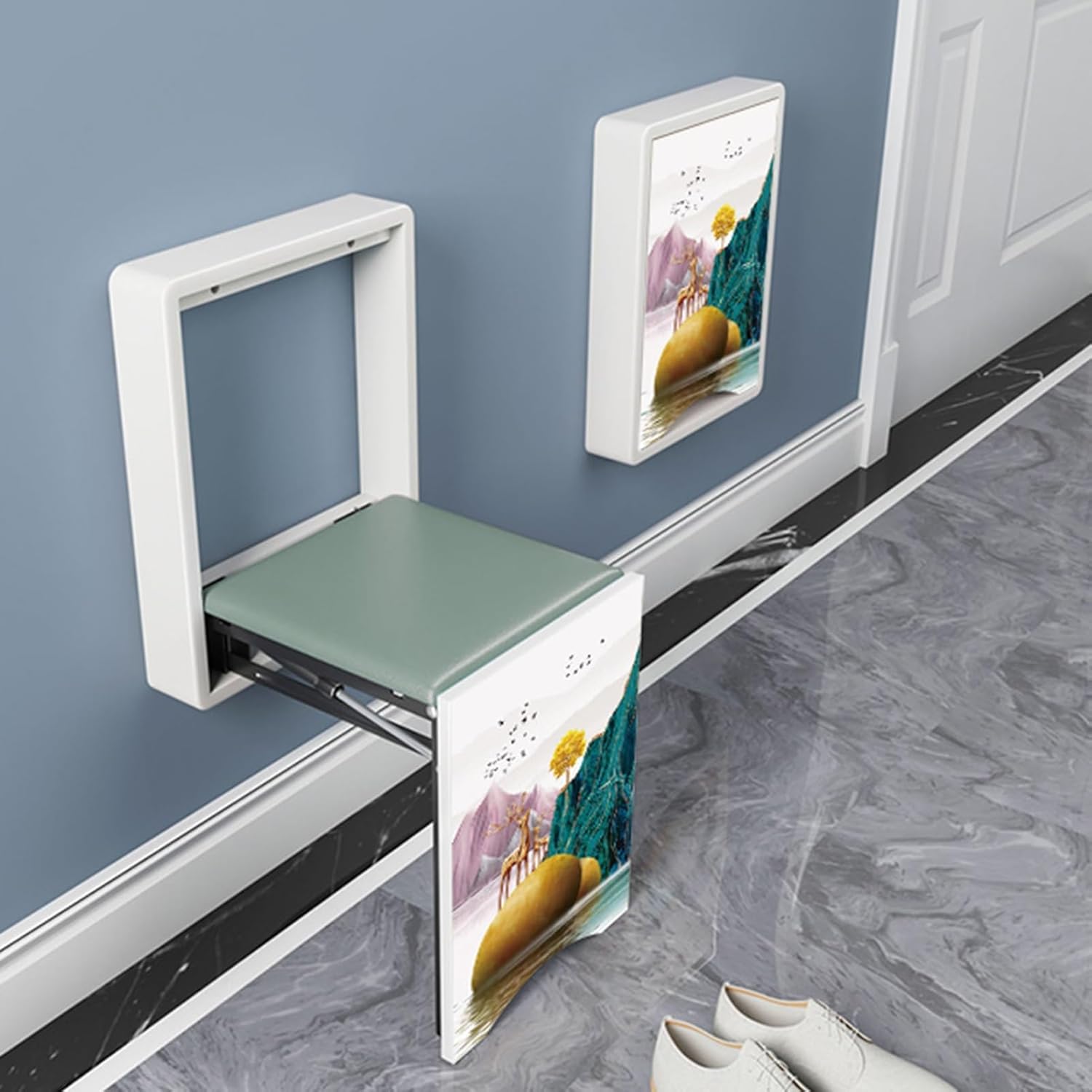 JHDXL Asiento de banco de zapatos de entrada montado en la pared, taburete plegable de madera maciza, taburete cambiador de zapatos, silla plegable