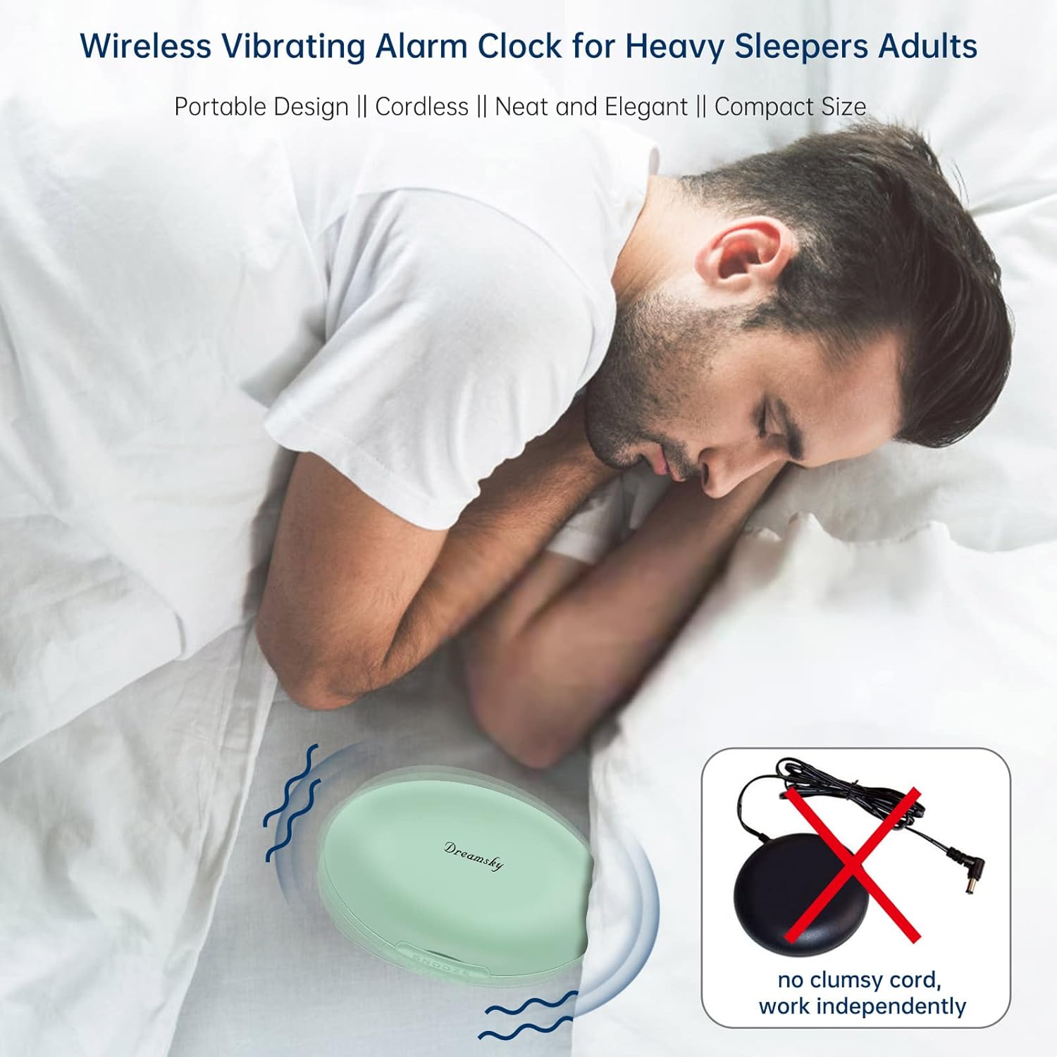 DreamSky Reloj despertador vibratorio para adultos que duermen pesadamente, agitador de cama recargable debajo de la almohada para personas con