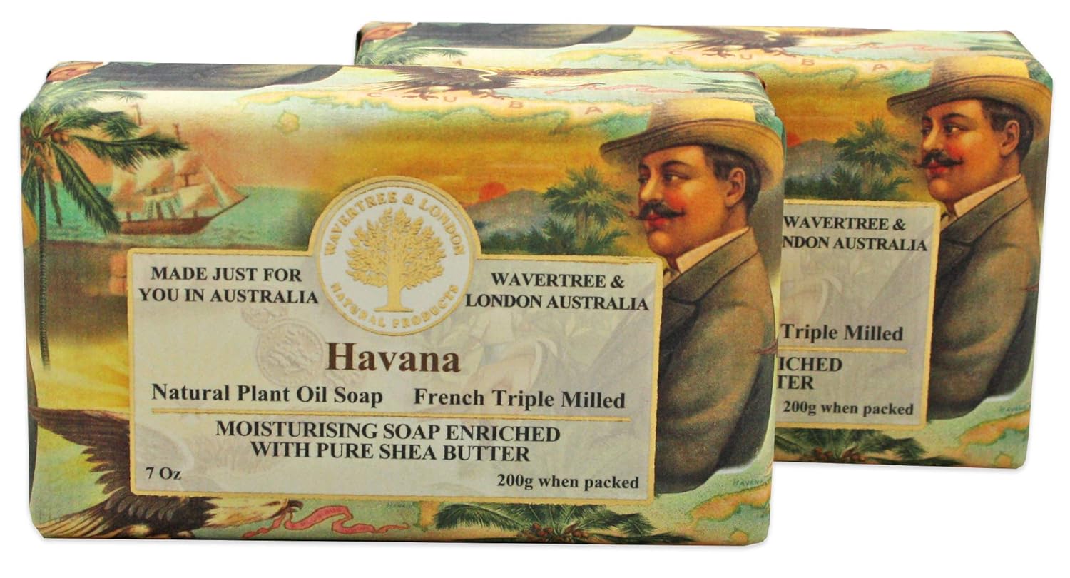 Wavertree & London Havana – Jabón natural perfumado (2 barras), 7 onzas, barras de jabón hidratante francés triple molido, enriquecido con manteca