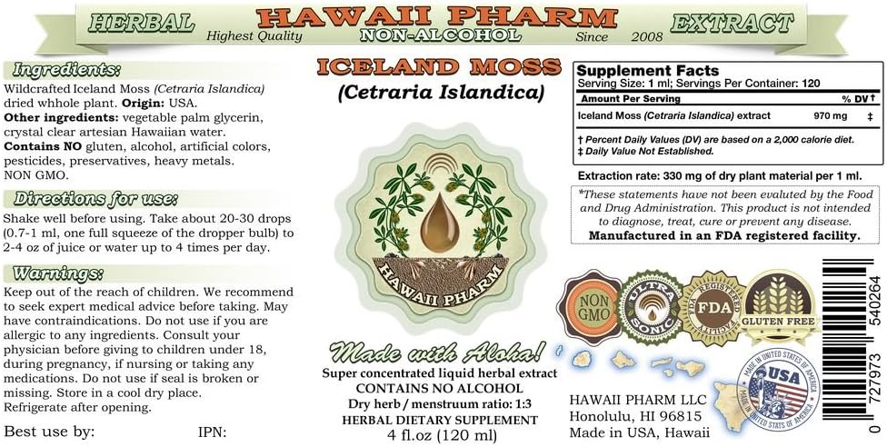 Extracto líquido sin alcohol de musgo de Islandia, musgo de Islandia (Cetraria Islandica), glicerita de planta entera 2 onzas