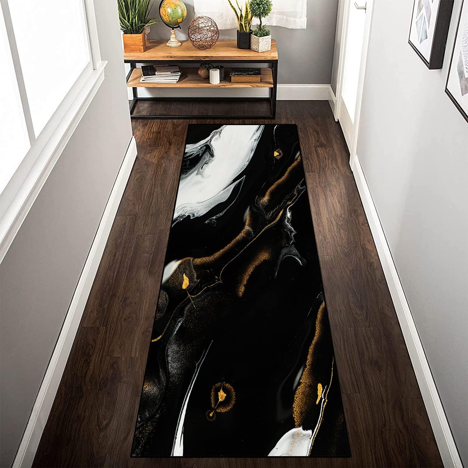 Alfombra de pasillo de lujo, moderna y abstracta, con textura de mármol, para entradas, pasillos, dormitorio, lavandería, cocina, lavable,