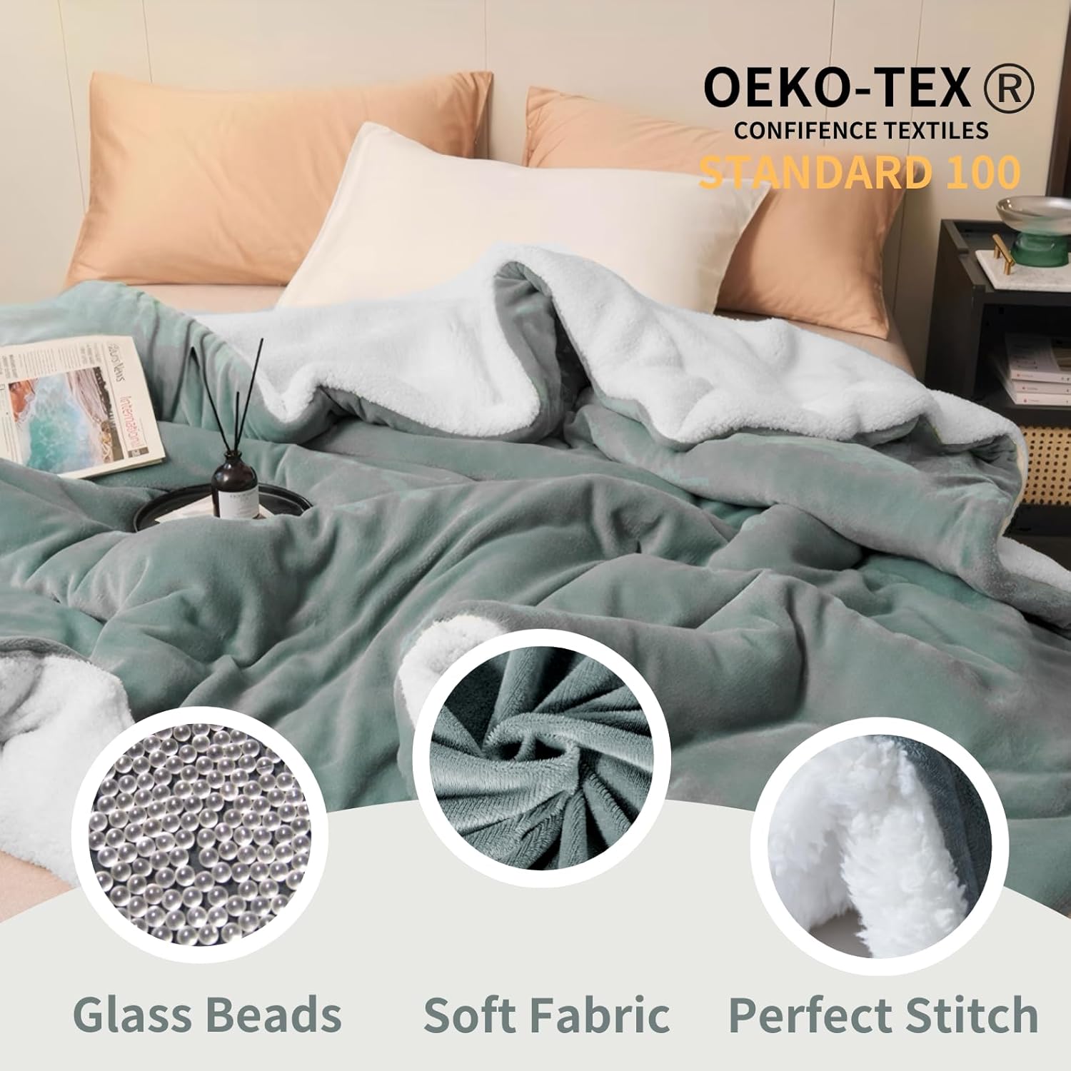 Manta con peso de forro polar Sherpa tamaño Queen de 15 libras para adultos, manta acogedora de doble cara, esponjosa, pesada, transpirable, manta