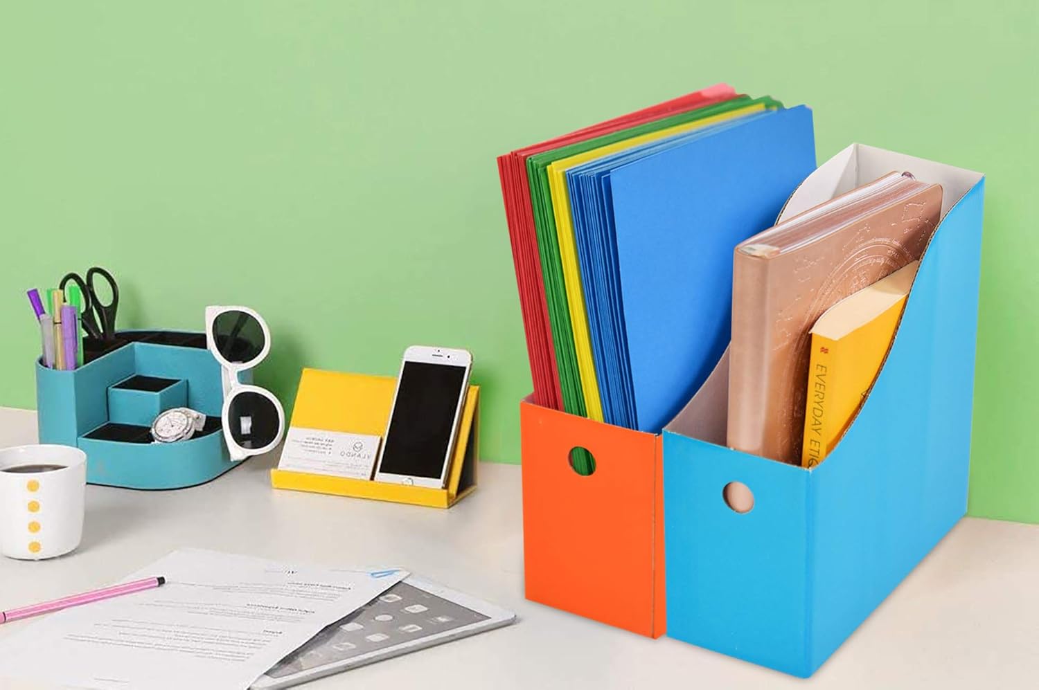 Home-X Juego de 6 soportes para archivadores de revistas, almacenamiento de escritorio, documentos, carpetas, libros y revistas organizador para