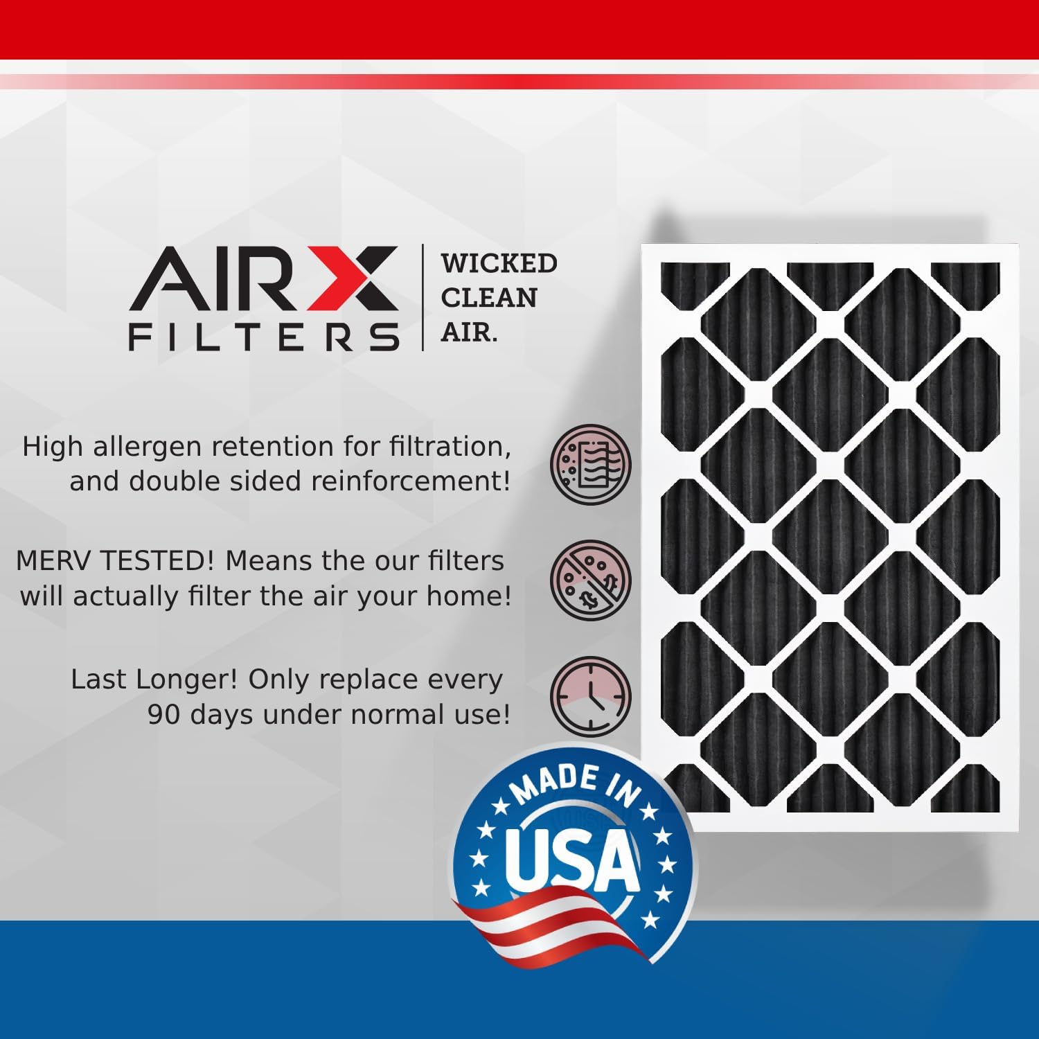 AIRX FILTERS WICKED CLEAN AIR. Filtro de aire 20x20x1 Eliminador de olores Filtro de carbono MERV 8 AC HVAC Filtros de horno Paquete de 6