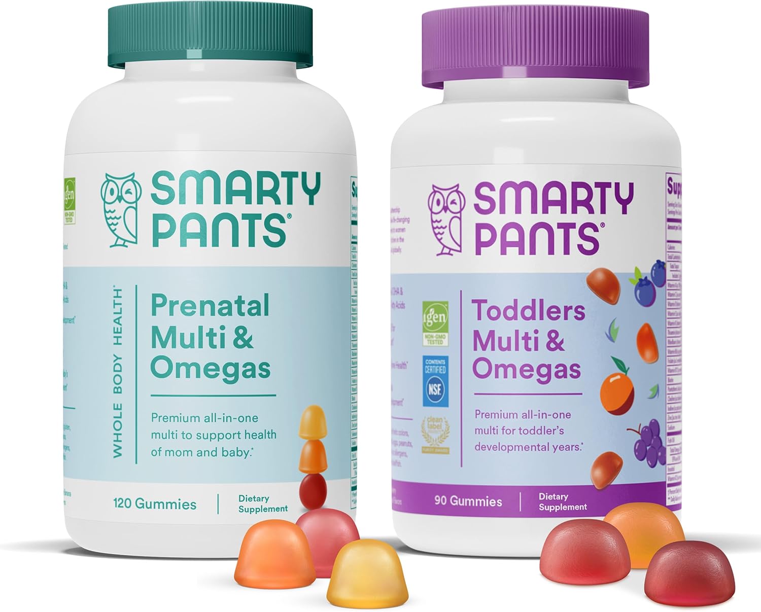 SmartyPants Paquete de gomitas multivitamínicas prenatales y para niños pequeños aceite de pescado Omega 3 (EPADHA), biotina, metilfolato, vitamina