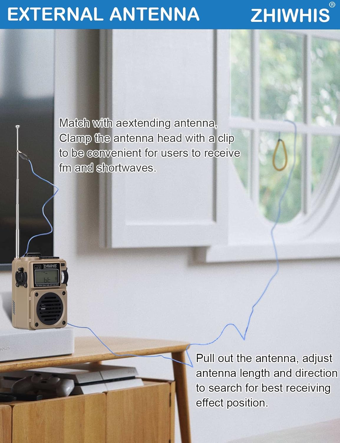 ZHIWHIS Radio de onda corta reproductor de MP3 con radios meteorológicos portátil AM FM altavoz Bluetooth retro con 6 modos de ecualización receptor - Imagen 9