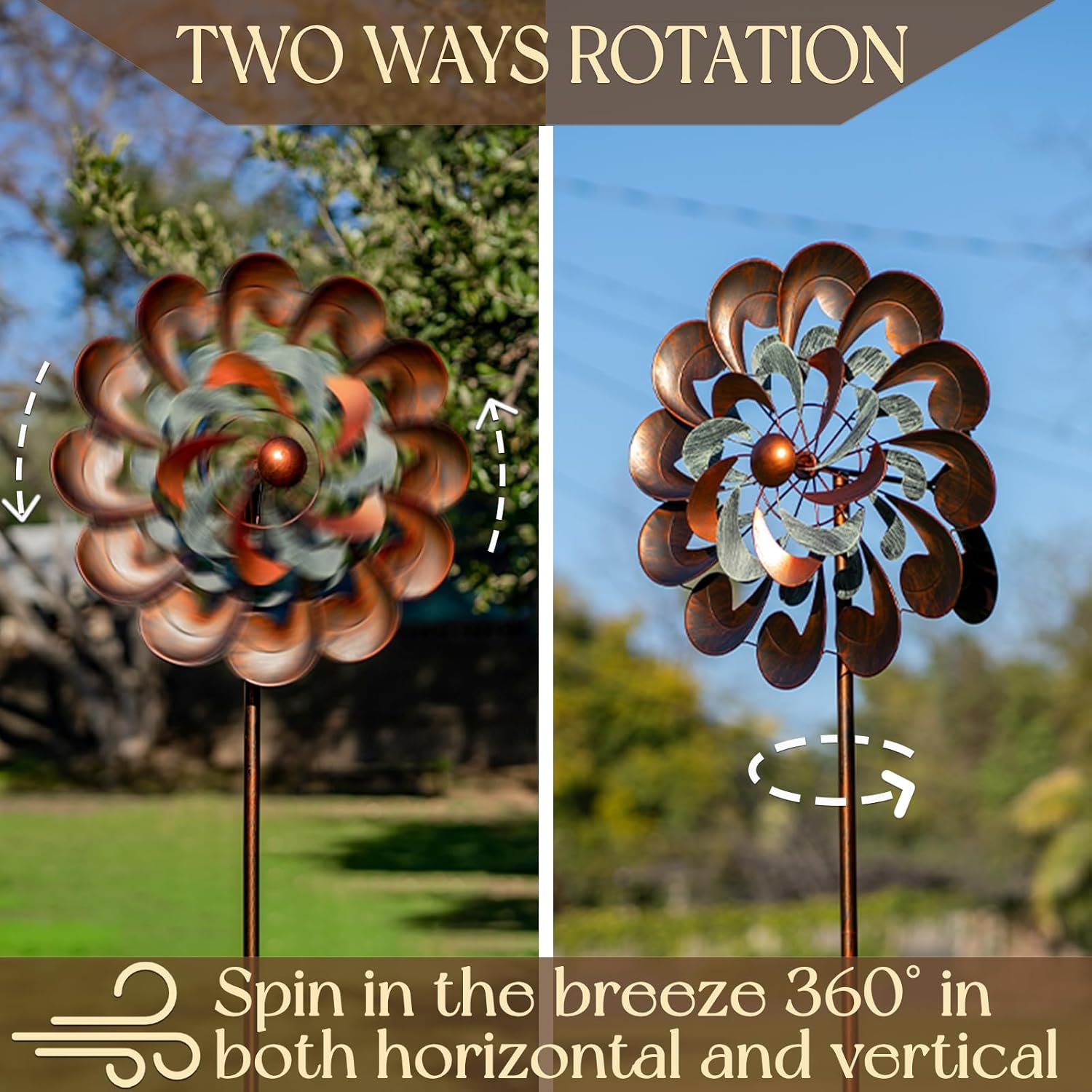 Molinillo de viento para decoración de jardín al aire libre, molinillos de viento para patio y jardín, esculturas de viento de cobre de 84 pulgadas