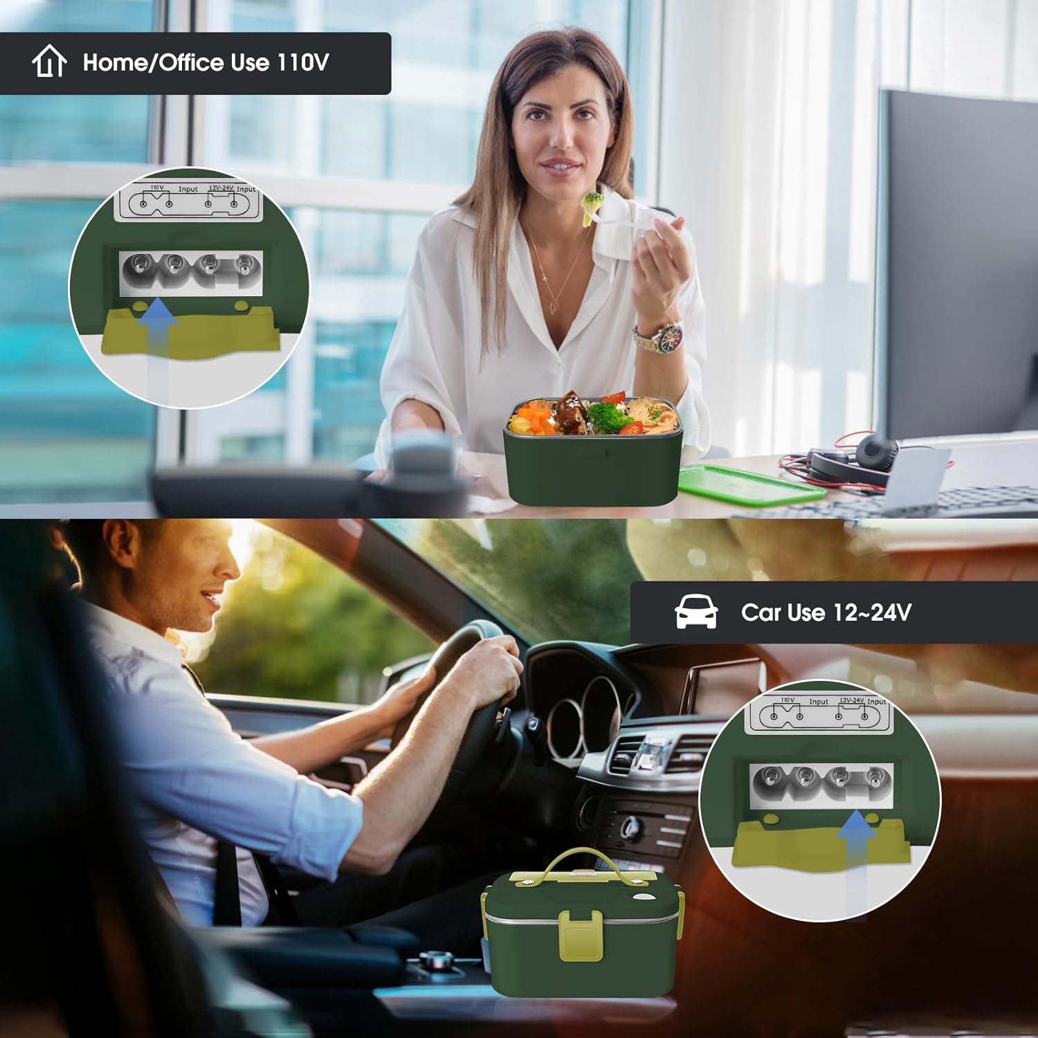 Fiambrera eléctrica de 1.8 litros más grande de 80 W, calentador de alimentos de calentamiento rápido para adultos, lonchera de autocalentamiento