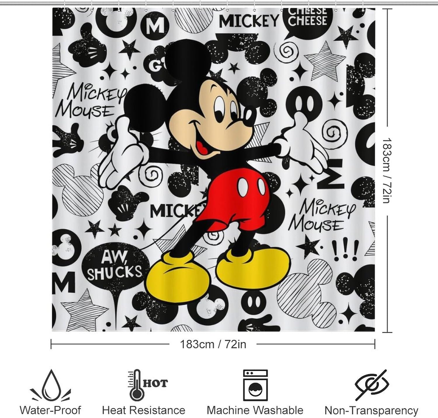 Juego de 4 cortinas de ducha de dibujos animados lindos con alfombras antideslizantes, cubierta para tapa de inodoro y tapete de baño, juego de baño