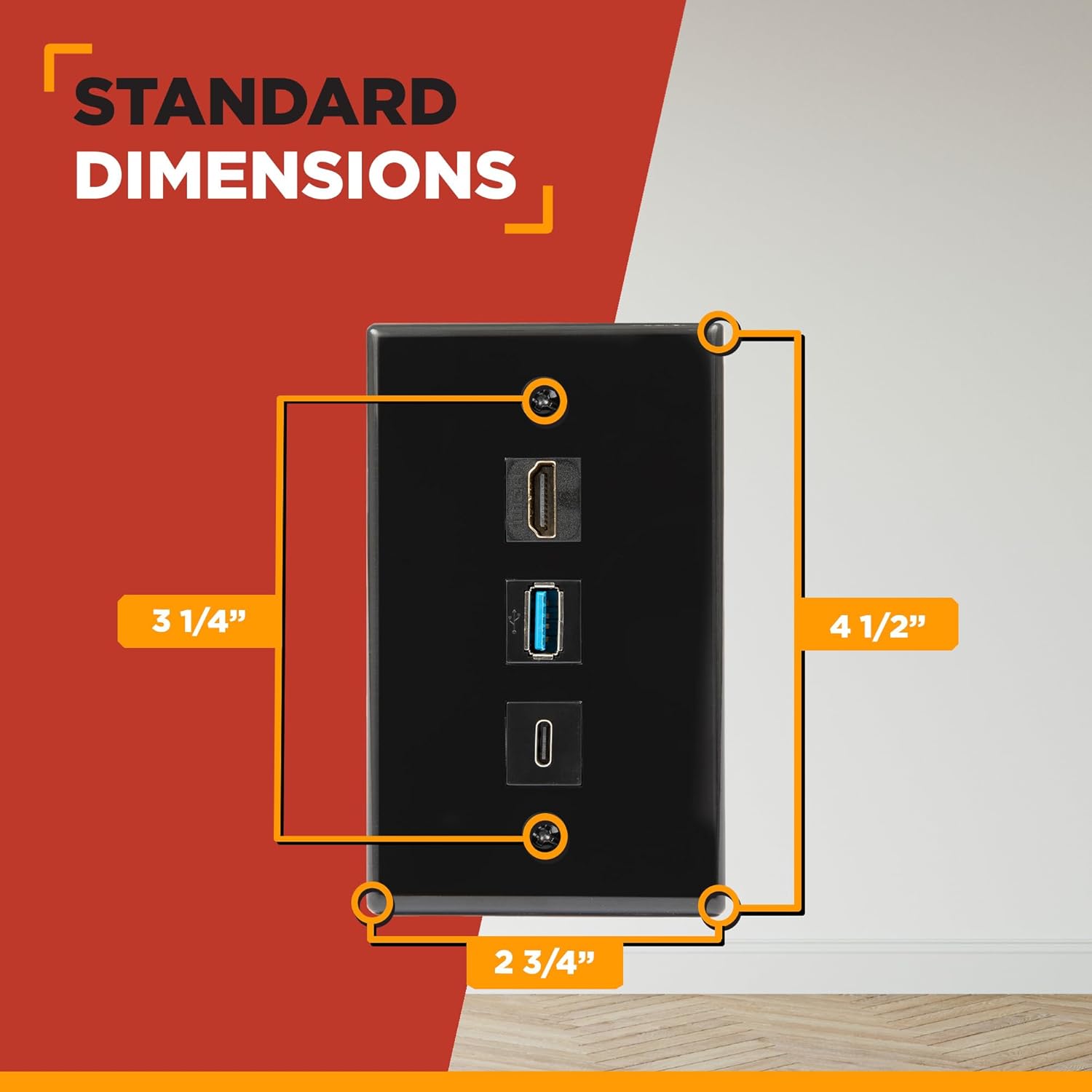 BUYER’S POINT Placa de pared USB-C, HDMI y USB  Kit de medios de 3 puertos con certificación UL con todas las conexiones de coleta, perfecto para PC