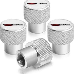 Para Chevrolet Corvette C6 Z06 Blanco sobre tapas de vástago de válvula de neumático de aluminio plateado brillante Para Chevrolet Corvette C6 Z06 Blanco sobre tapas de vástago de válvula de neumático de aluminio plateado brillante