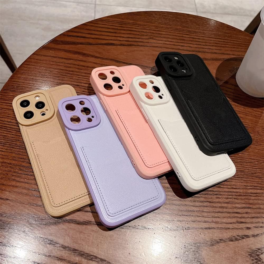 Casechics Funda compatible con iPhone, piel sintética, con ranura para tarjeta de crédito, cartera, protección para lente de cámara, a prueba de